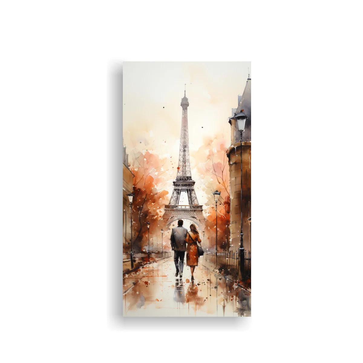 Cuadro Torre Eiffel bajo la lluvia con pareja y paraguas