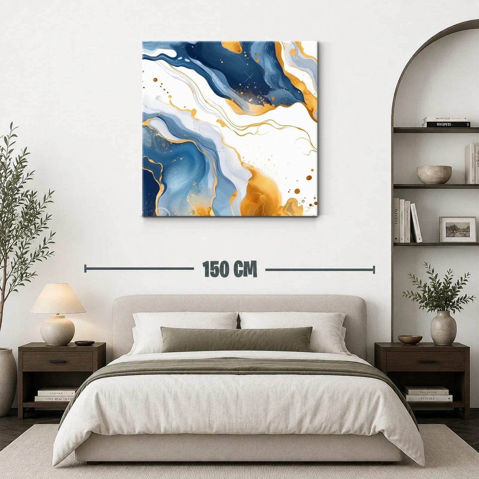 Cuadro Abstracto en Tonos Azules y Dorados Elegantes — miniatura 3