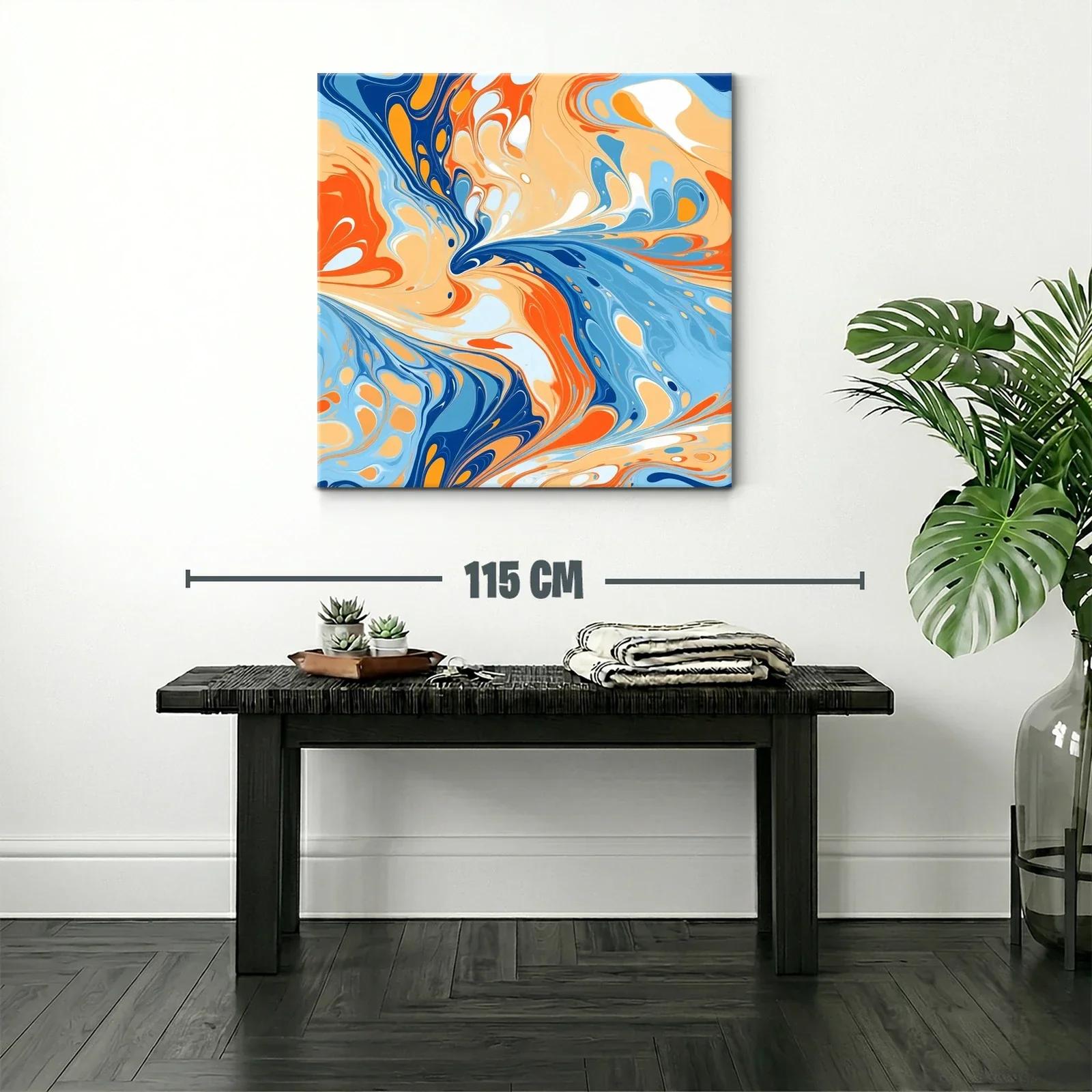 Cuadro abstracto con dinámicos remolinos en tonos cálidos y azules — miniatura 2