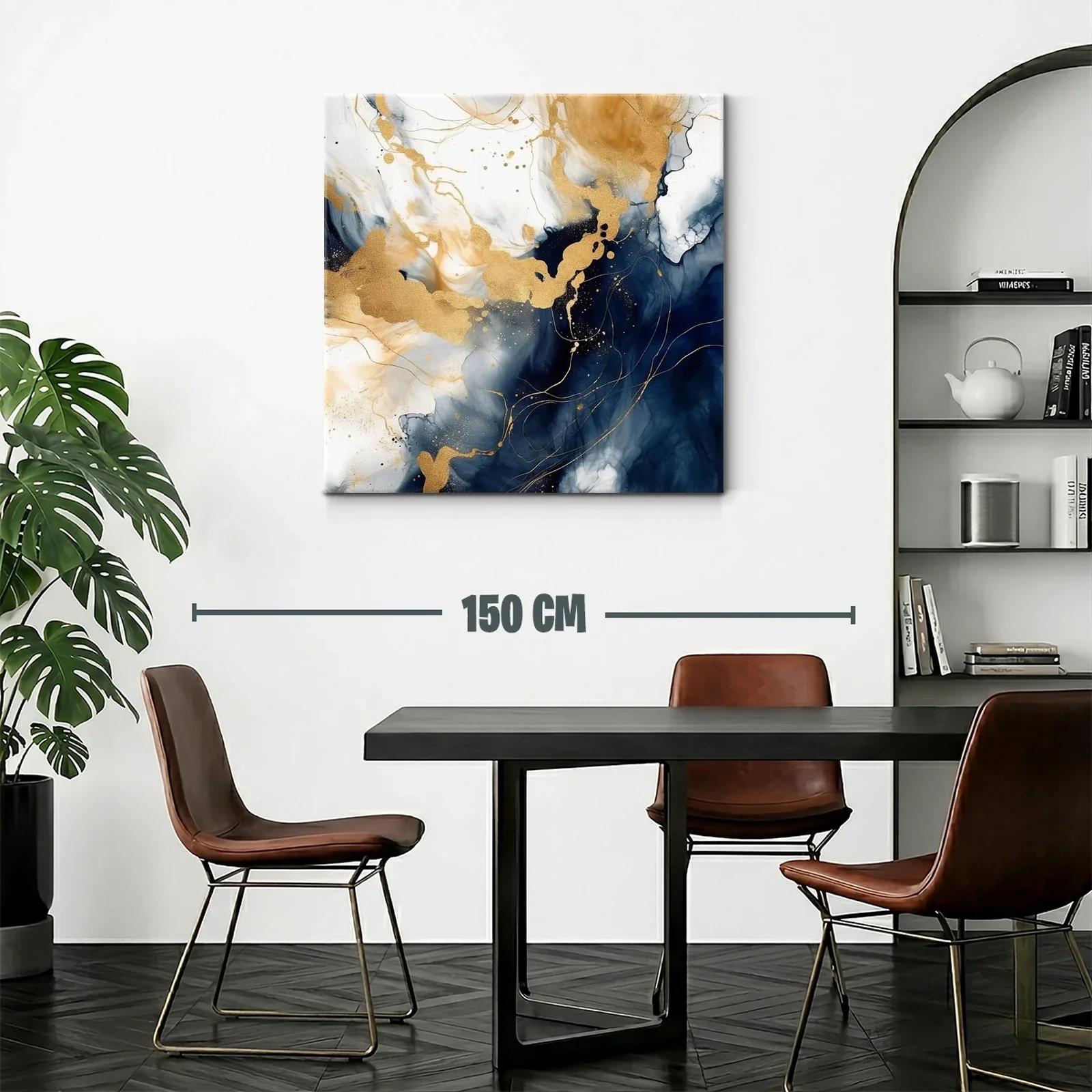 Cuadro abstracto con toques dorados y tonos azules intensos — miniatura 2