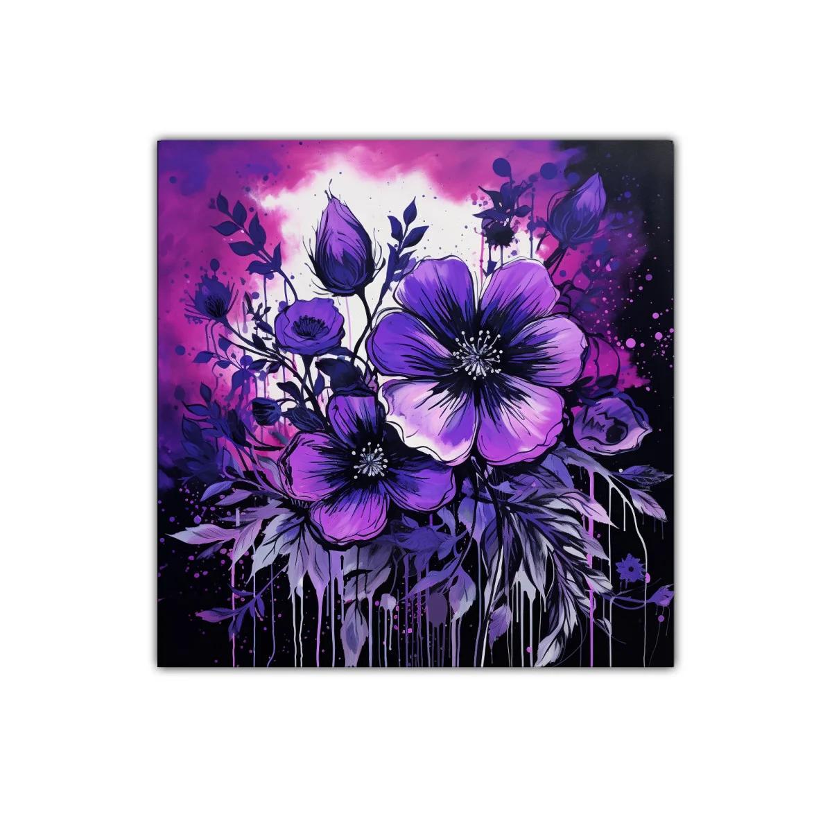 Cuadro decorativo con flores en tonos morados vibrantes