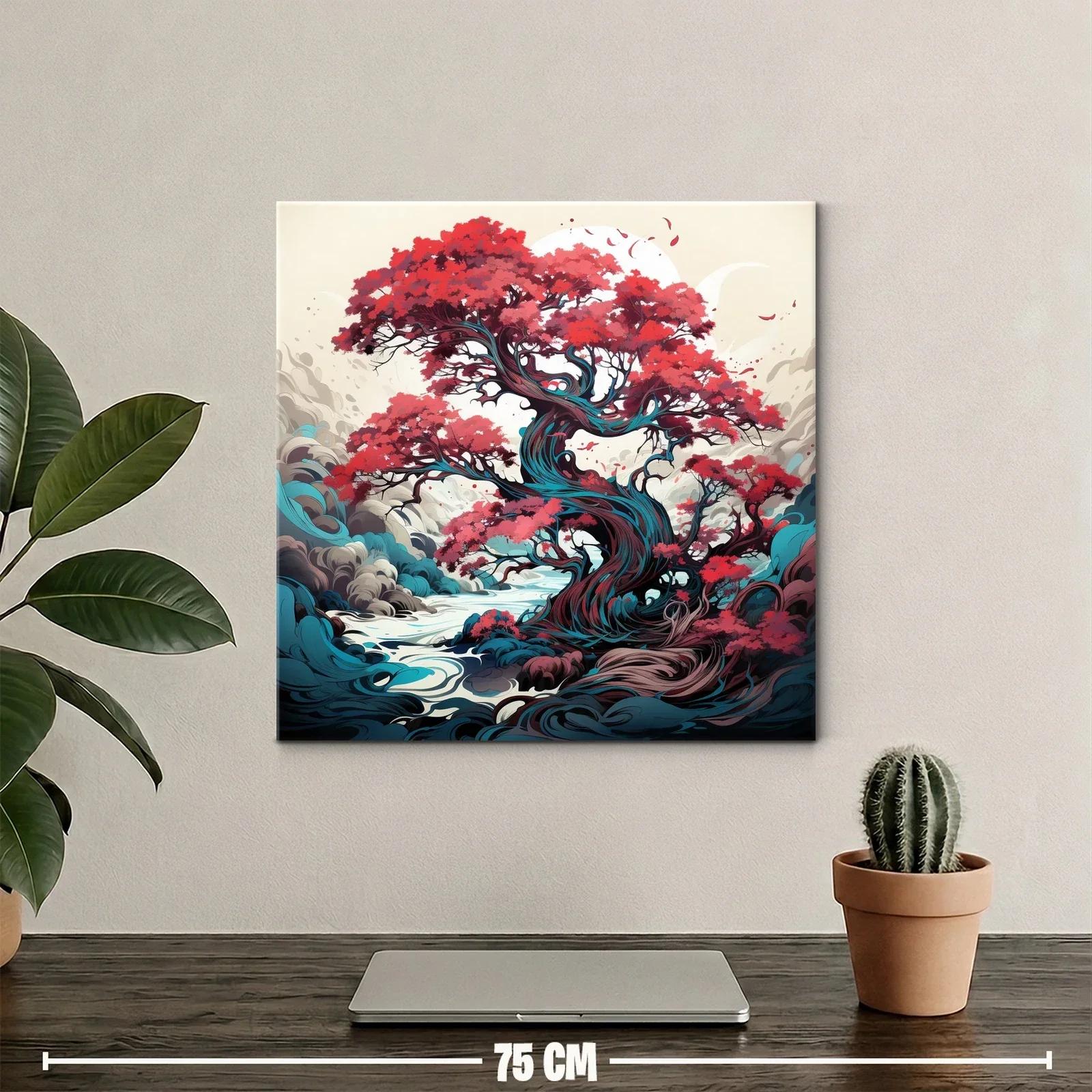Árbol mágico con vibrantes hojas rojas y fondo onírico — miniatura 2