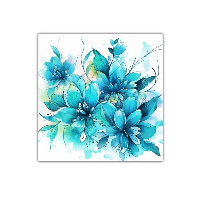 Cuadro decorativo con flores en tonos azules y turquesas