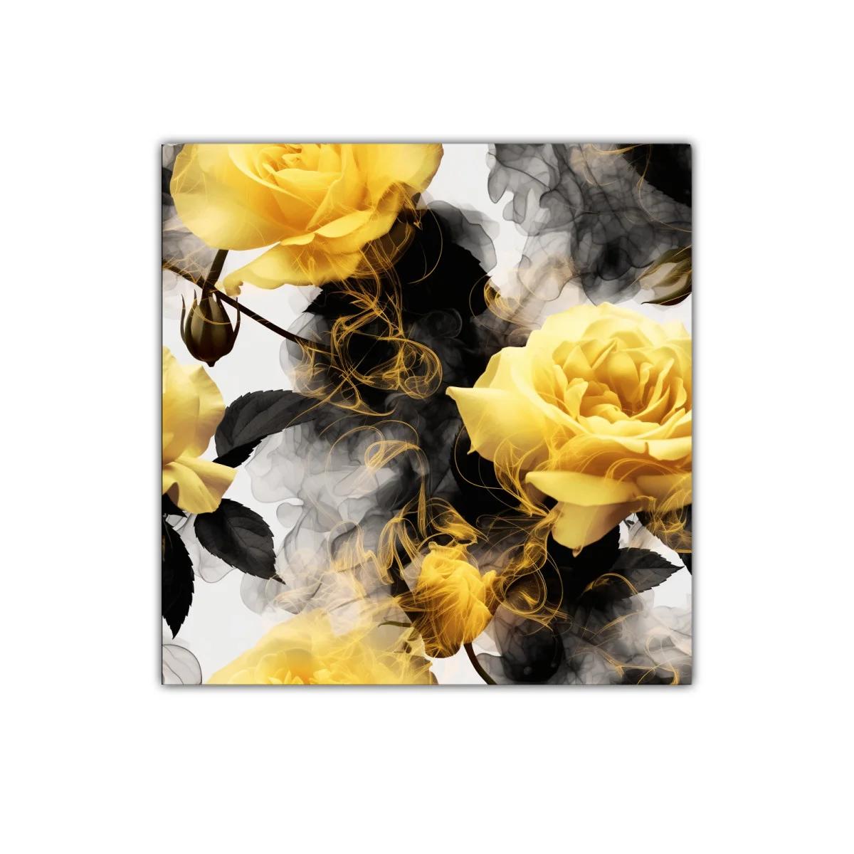 Cuadro decorativo con rosas amarillas y efecto humo elegante — imagen principal