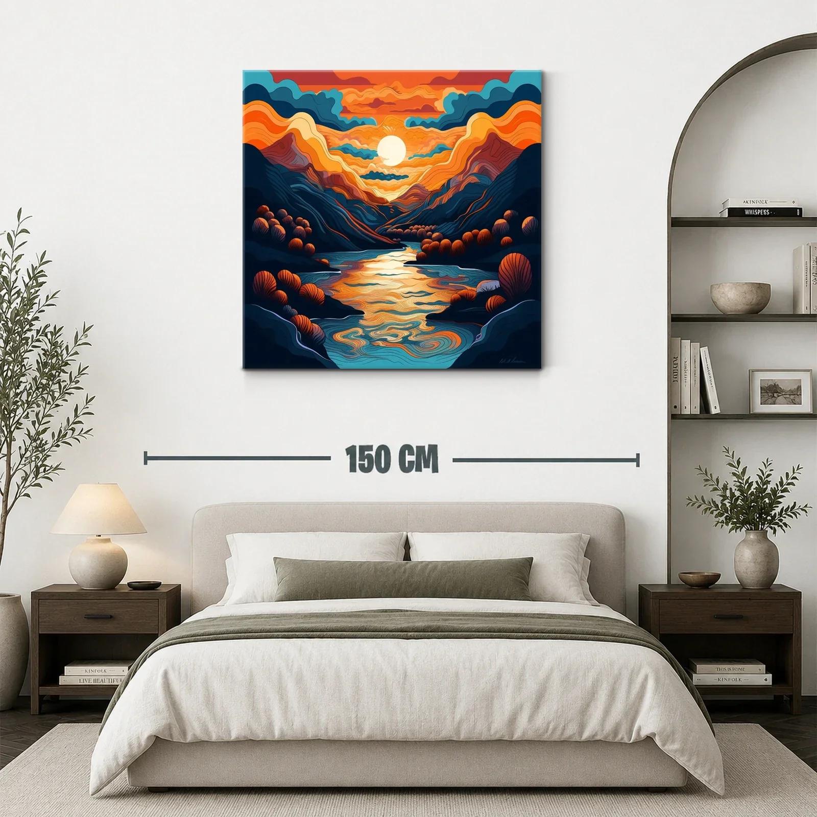 Paisaje de atardecer con río entre montañas y tonos cálidos — miniatura 3