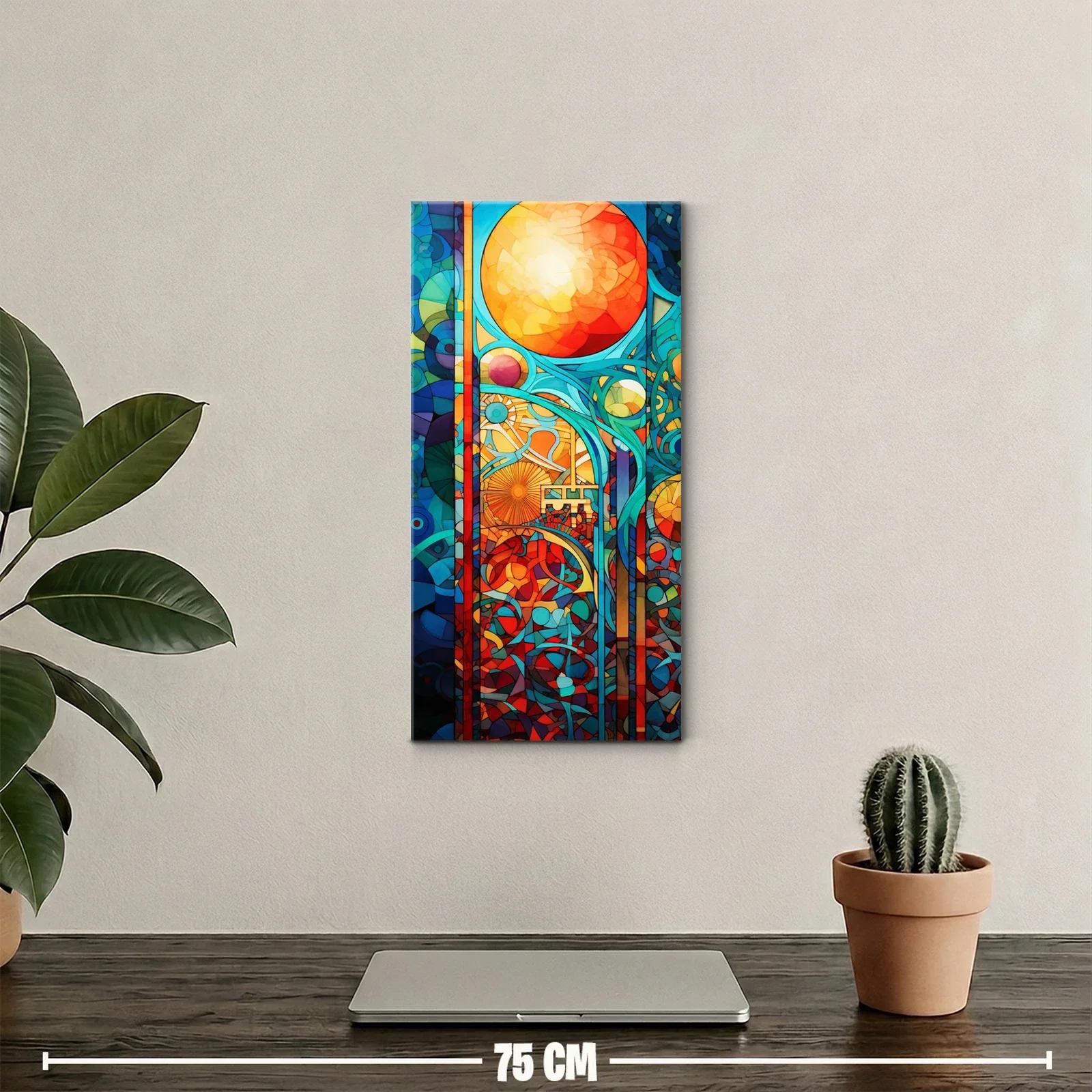 Cuadro vidriera abstracta con sol y rosetón floral — miniatura 2