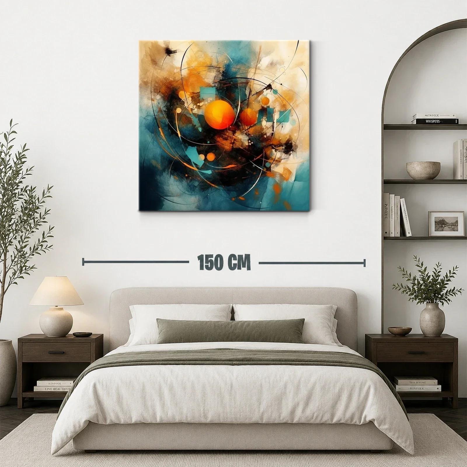 Cuadro abstracto con esferas naranjas y tonos azules — miniatura 3