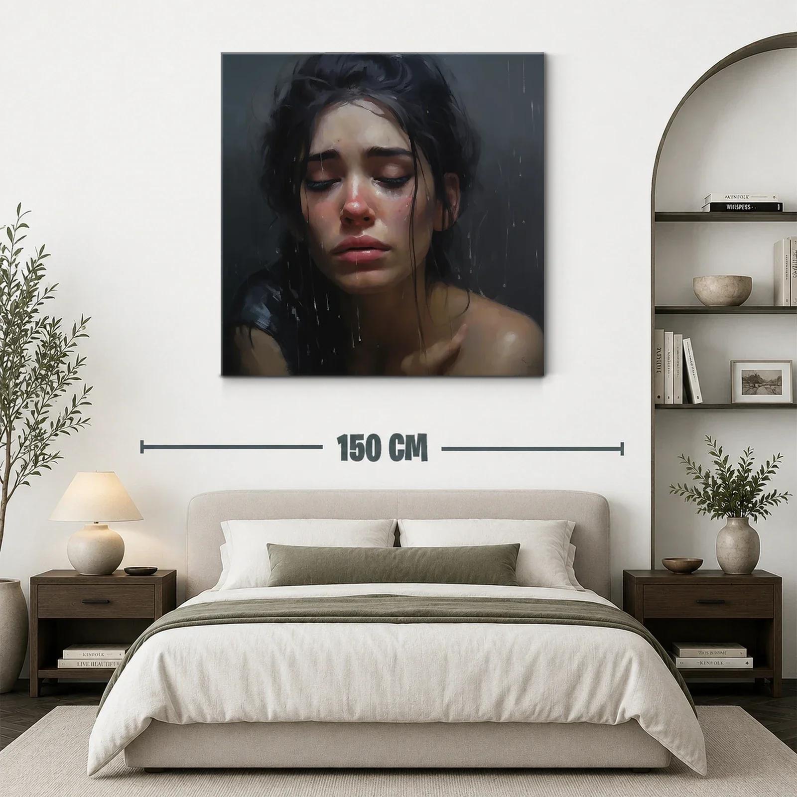 Retrato emotivo de mujer bajo la lluvia en tonos oscuros — miniatura 3