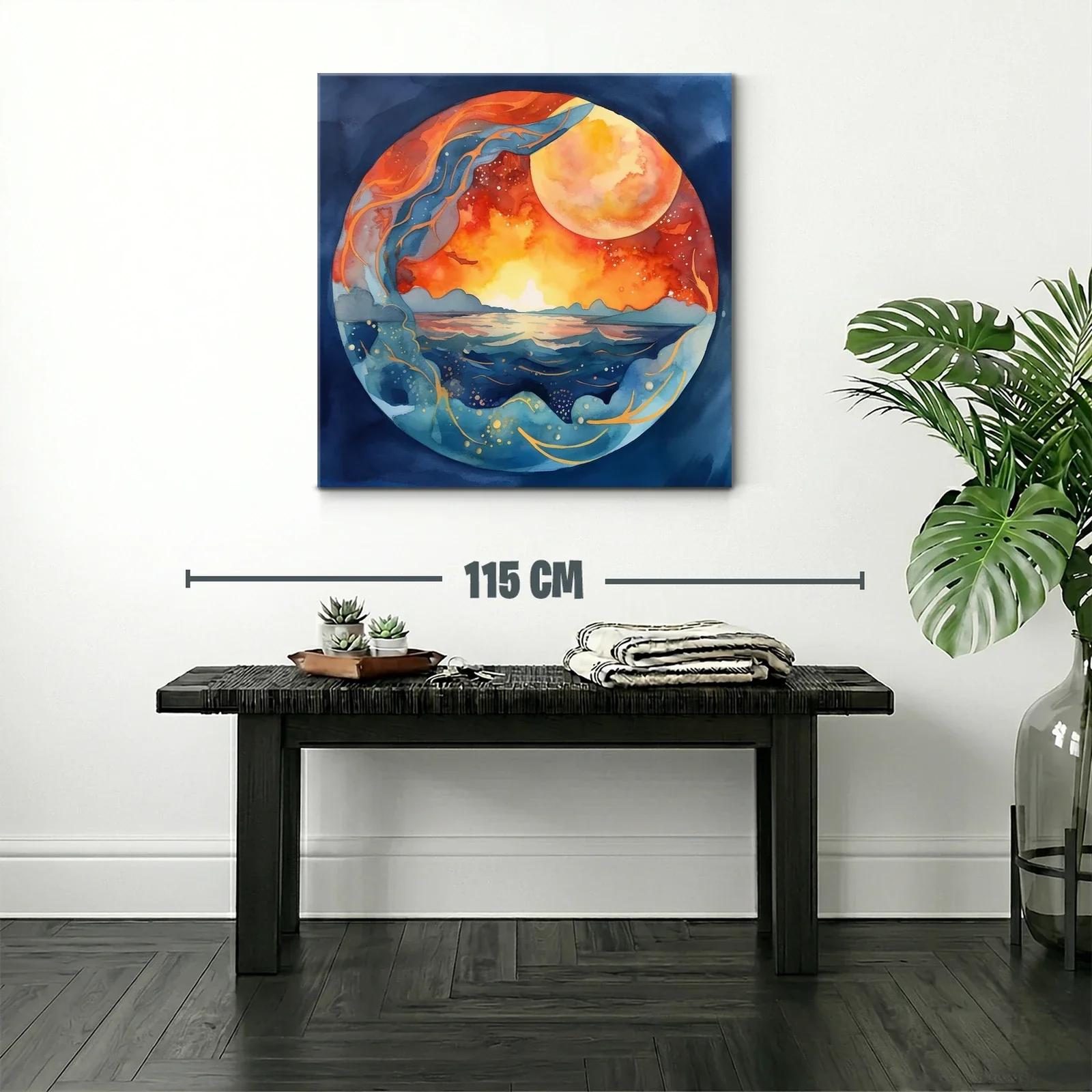 Atardecer celestial con mar y luna gigante vibrante — miniatura 2