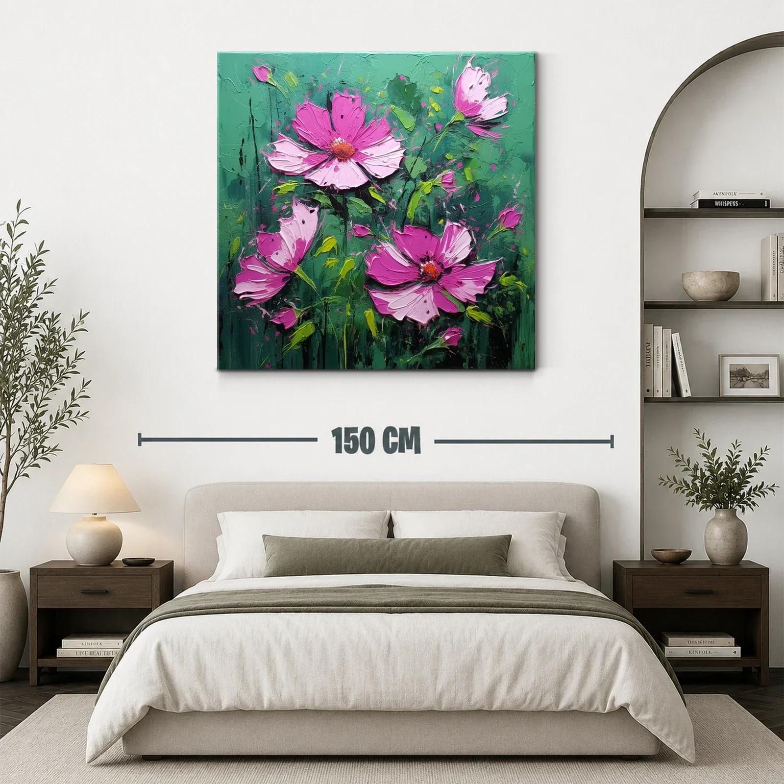 Explosión de flores rosas sobre fondo verde vibrante — miniatura 3
