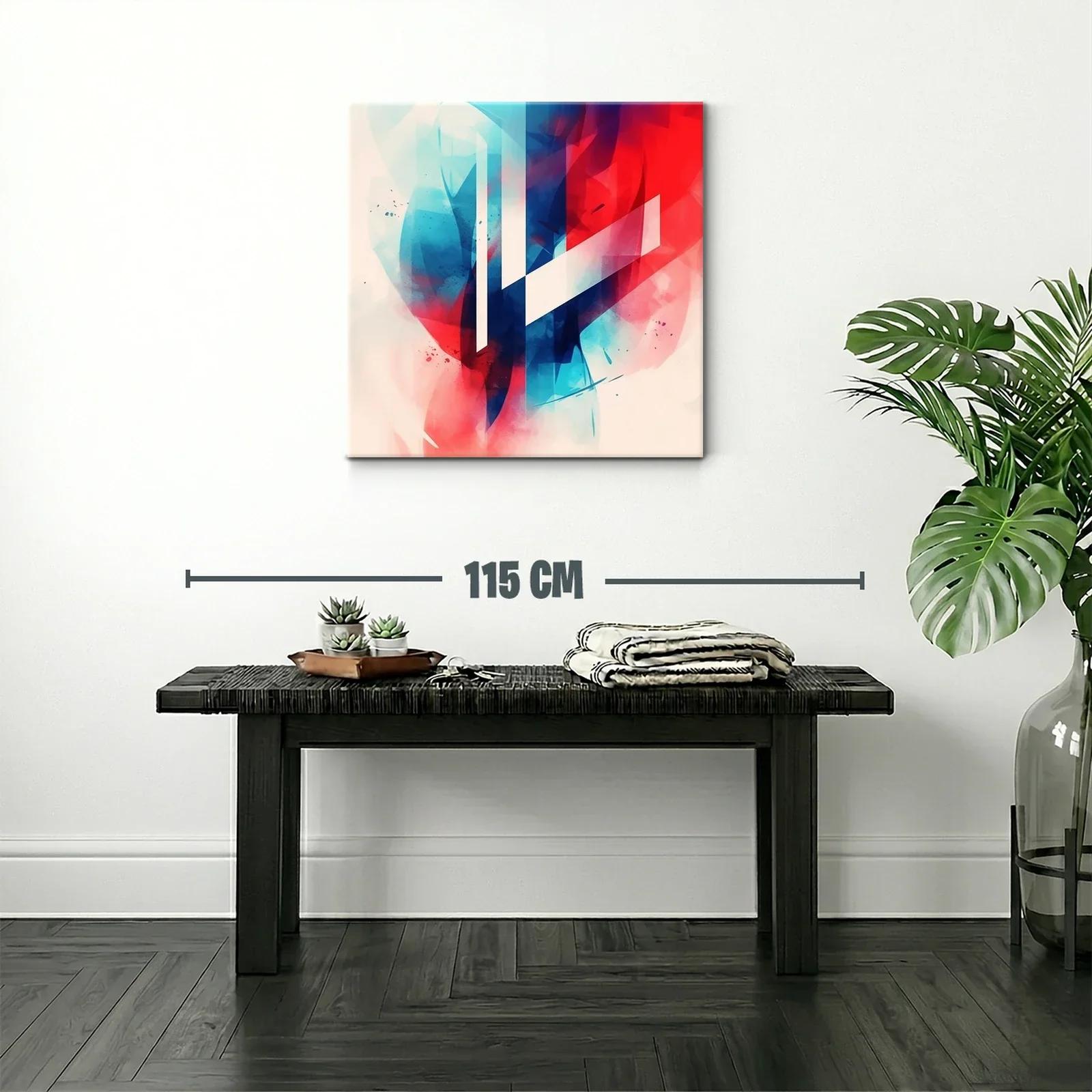 Cuadro abstracto con formas geométricas en azul y rojo — miniatura 2