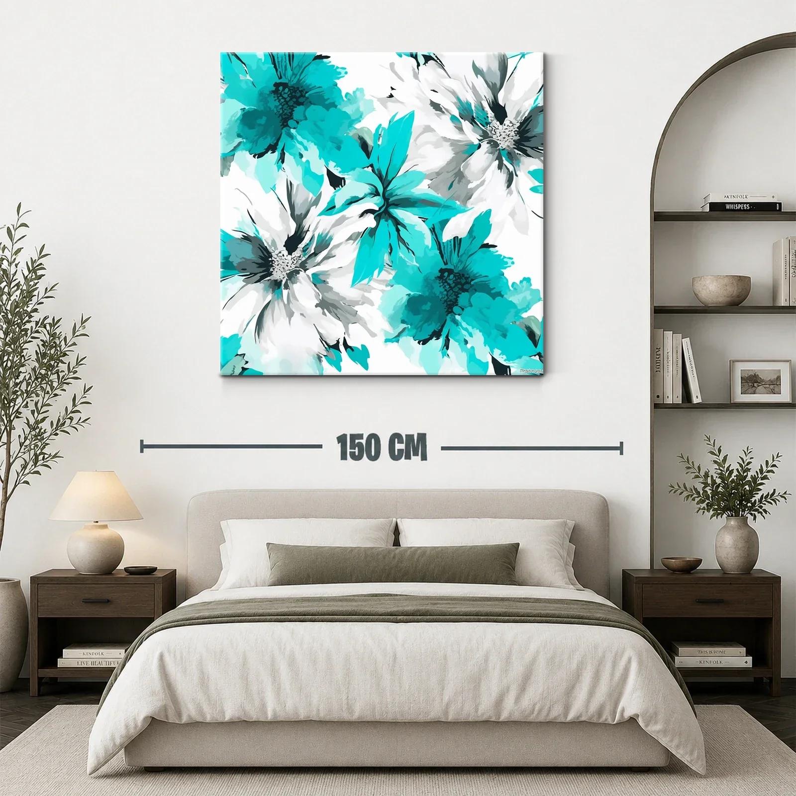 Cuadro floral con tonos turquesa y blanco vibrante — miniatura 3