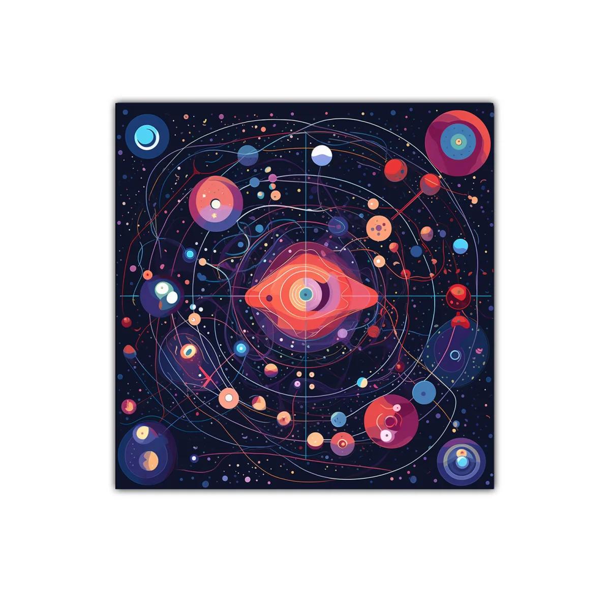 Cuadro abstracción cósmica con formas y orígenes coloridos