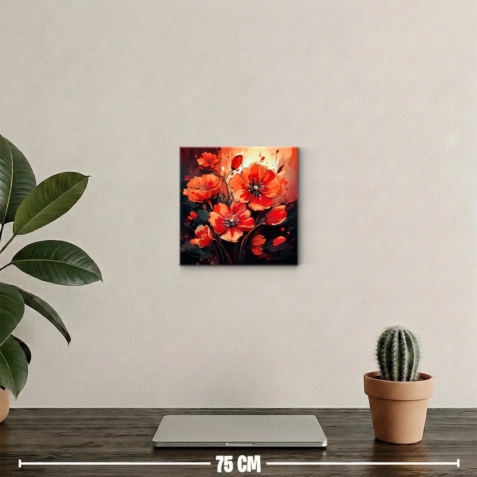 Cuadro decorativo con flores rojas vibrantes y contrastes intensos — miniatura 2