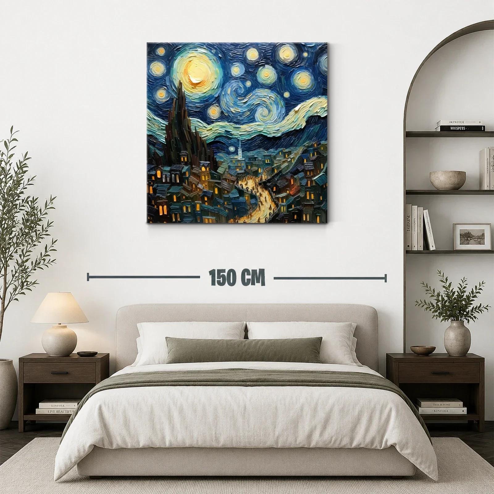 Cielo estrellado sobre un pueblo iluminado en la noche — miniatura 3