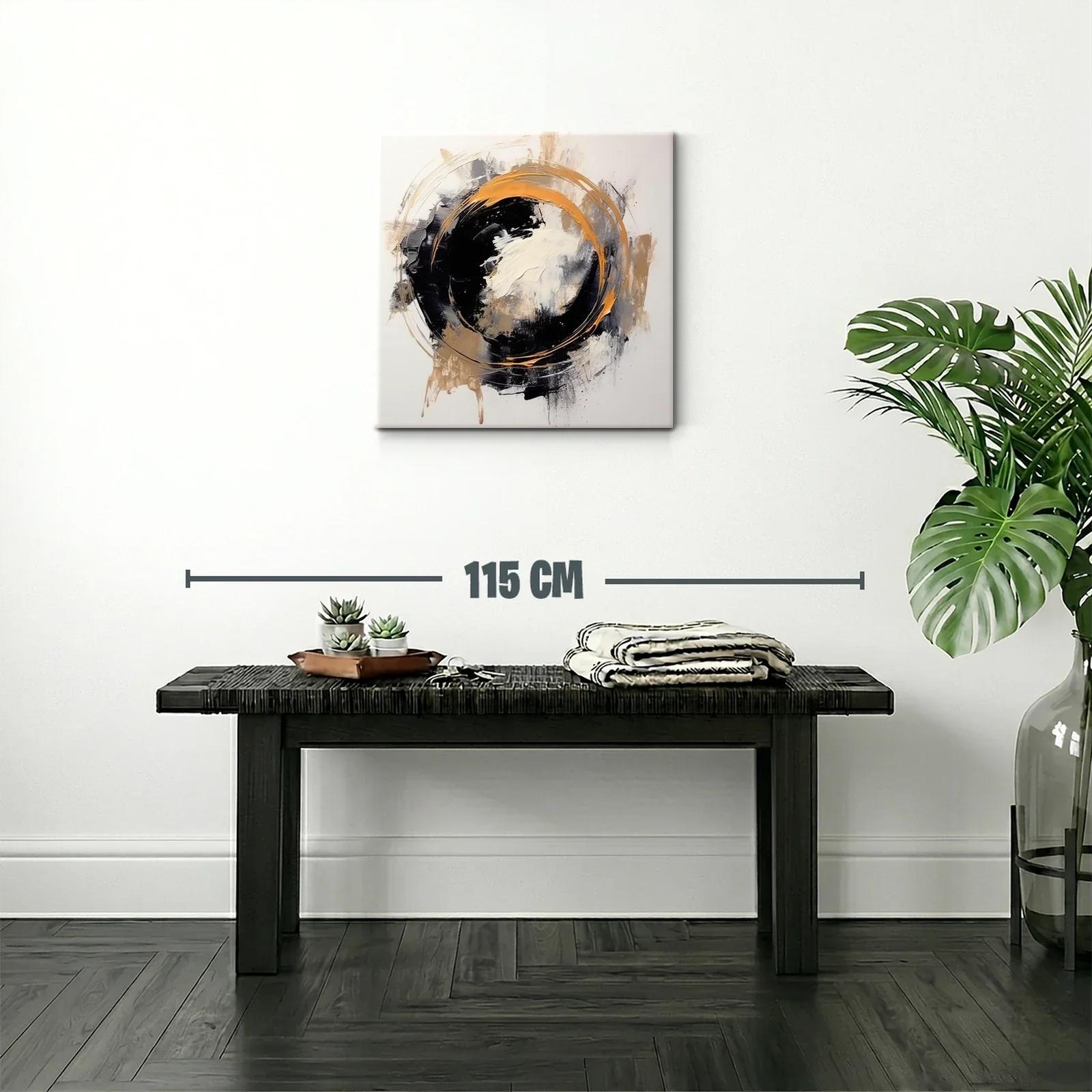 Cuadro abstracto con círculo dinámico en tonos tierra y negro — miniatura 2