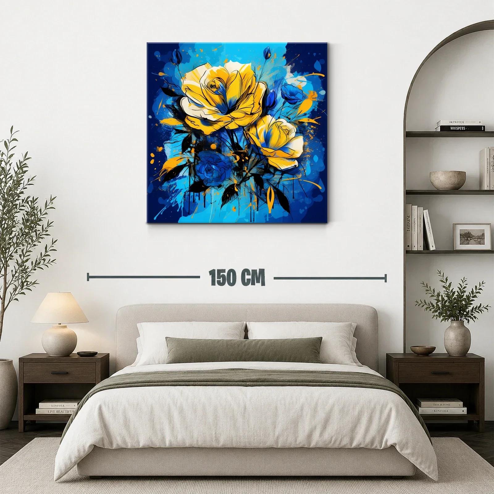 Cuadro floral vibrante con rosas en tonos azules y amarillos — miniatura 3