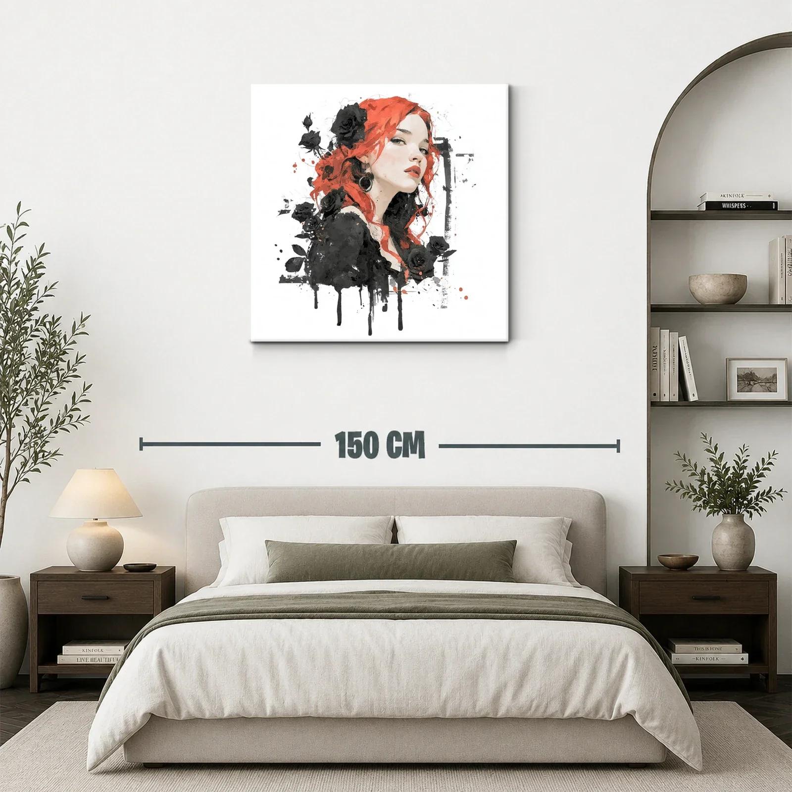 Retrato femenino con rosas negras y cabello rojo vibrante — miniatura 3
