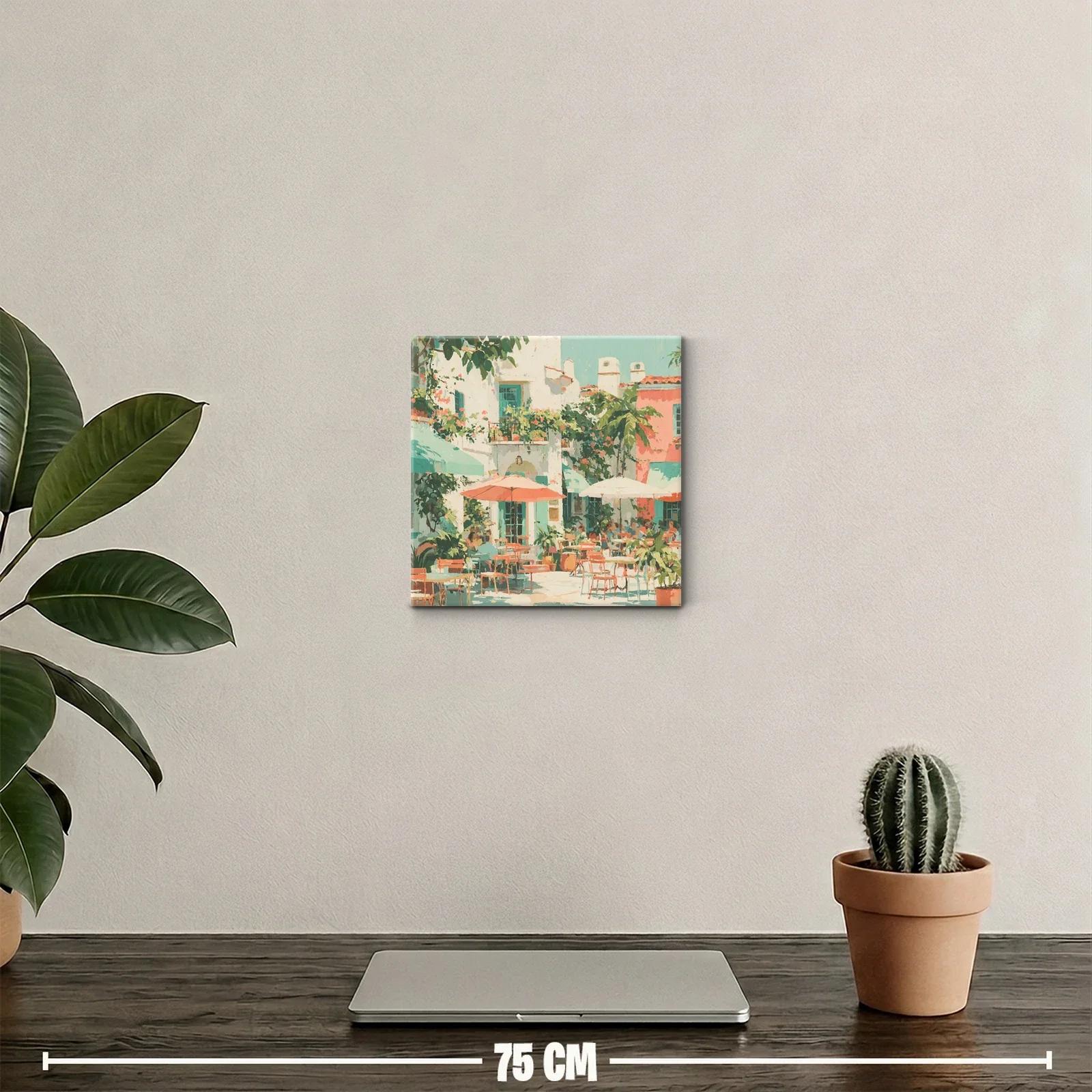 Encantador rincón de terraza mediterránea con sombrillas y flores — miniatura 2