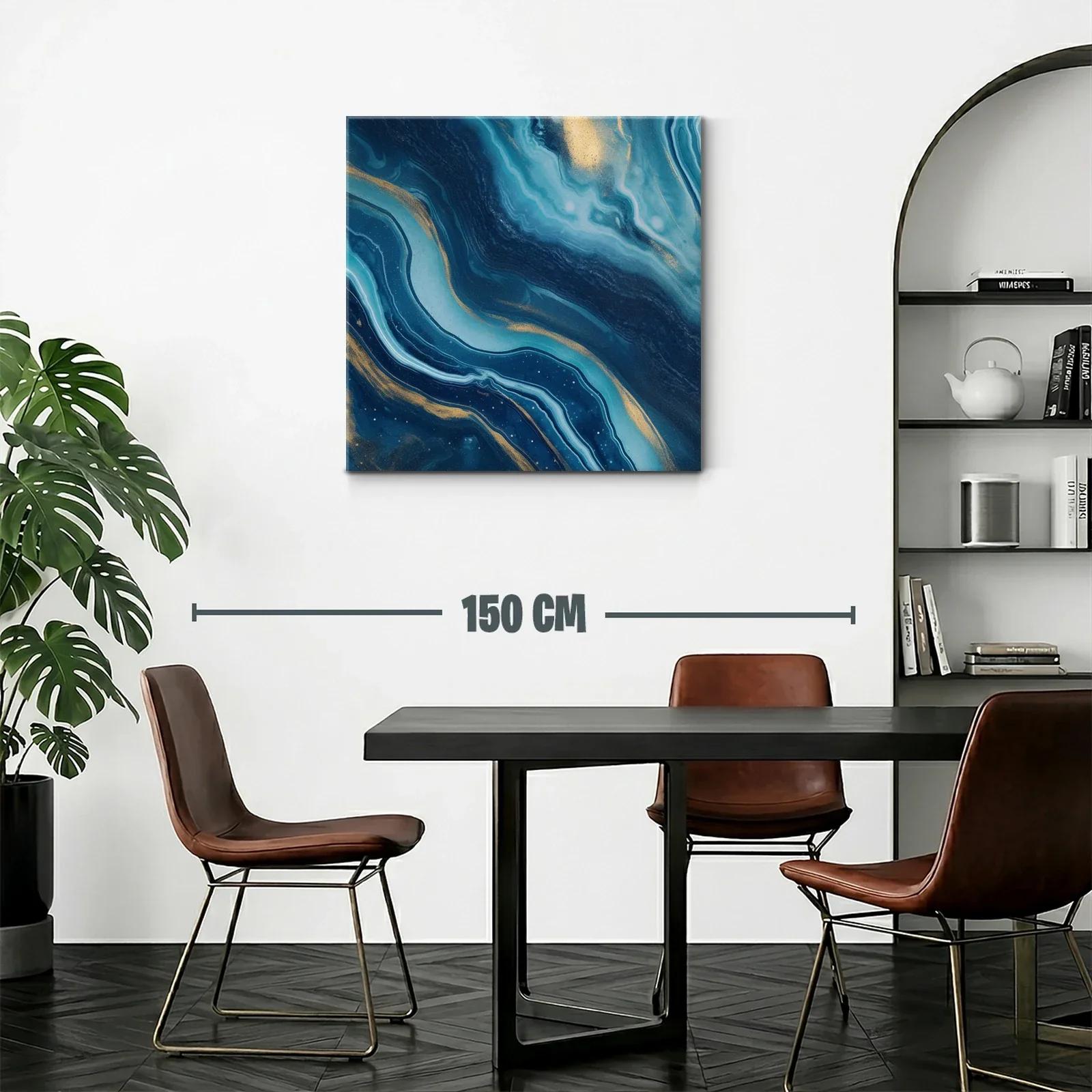 Cuadro abstracto en tonos azules y dorados vibrantes — miniatura 2
