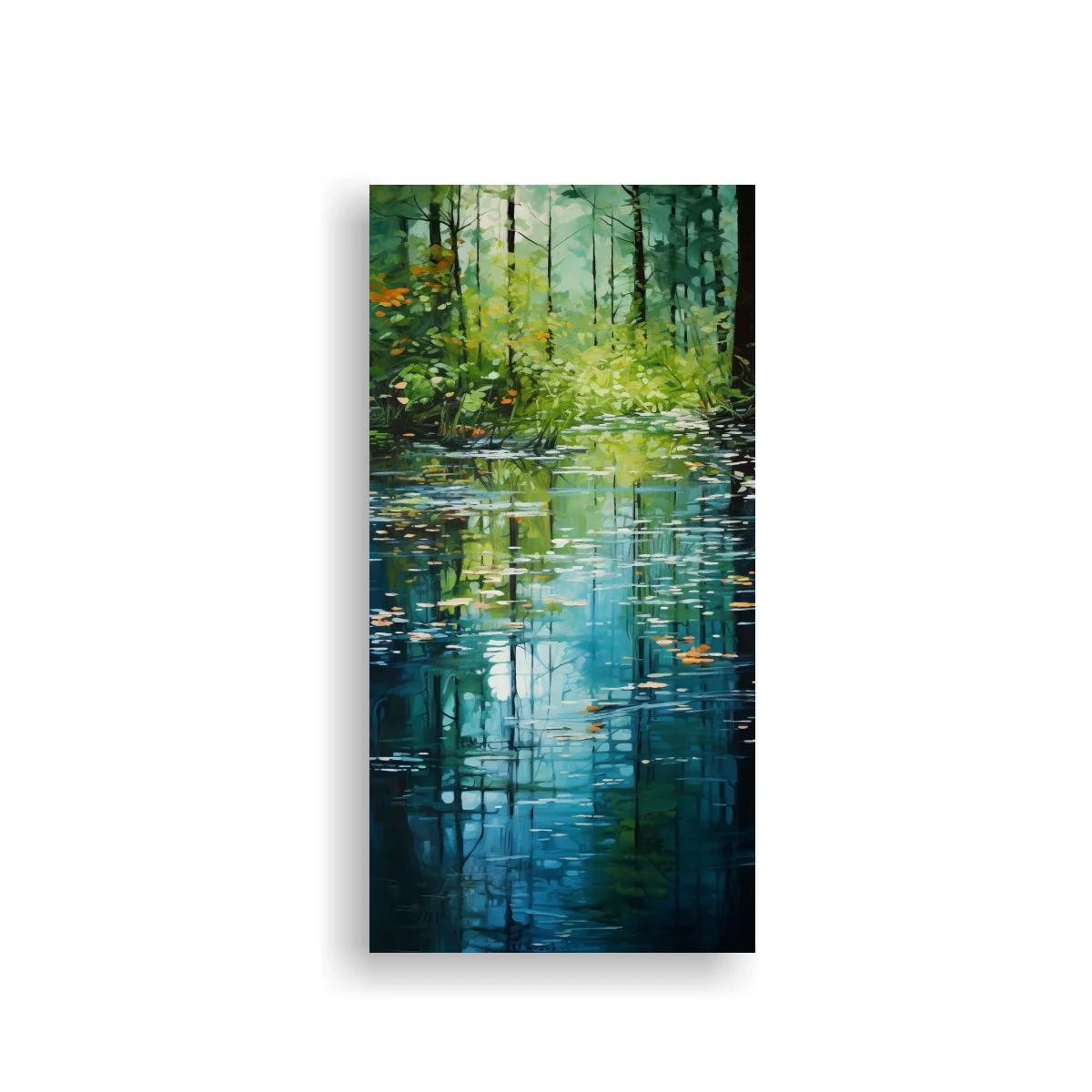 Cuadro estanque en el bosque con reflejos alargados