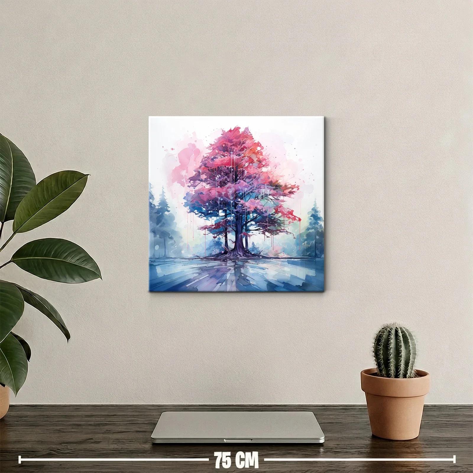 Árbol en tonos rosa y azul con reflejo en agua serena — miniatura 2