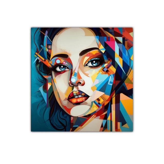 Retrato moderno con vibrantes formas geométricas y colores vivos