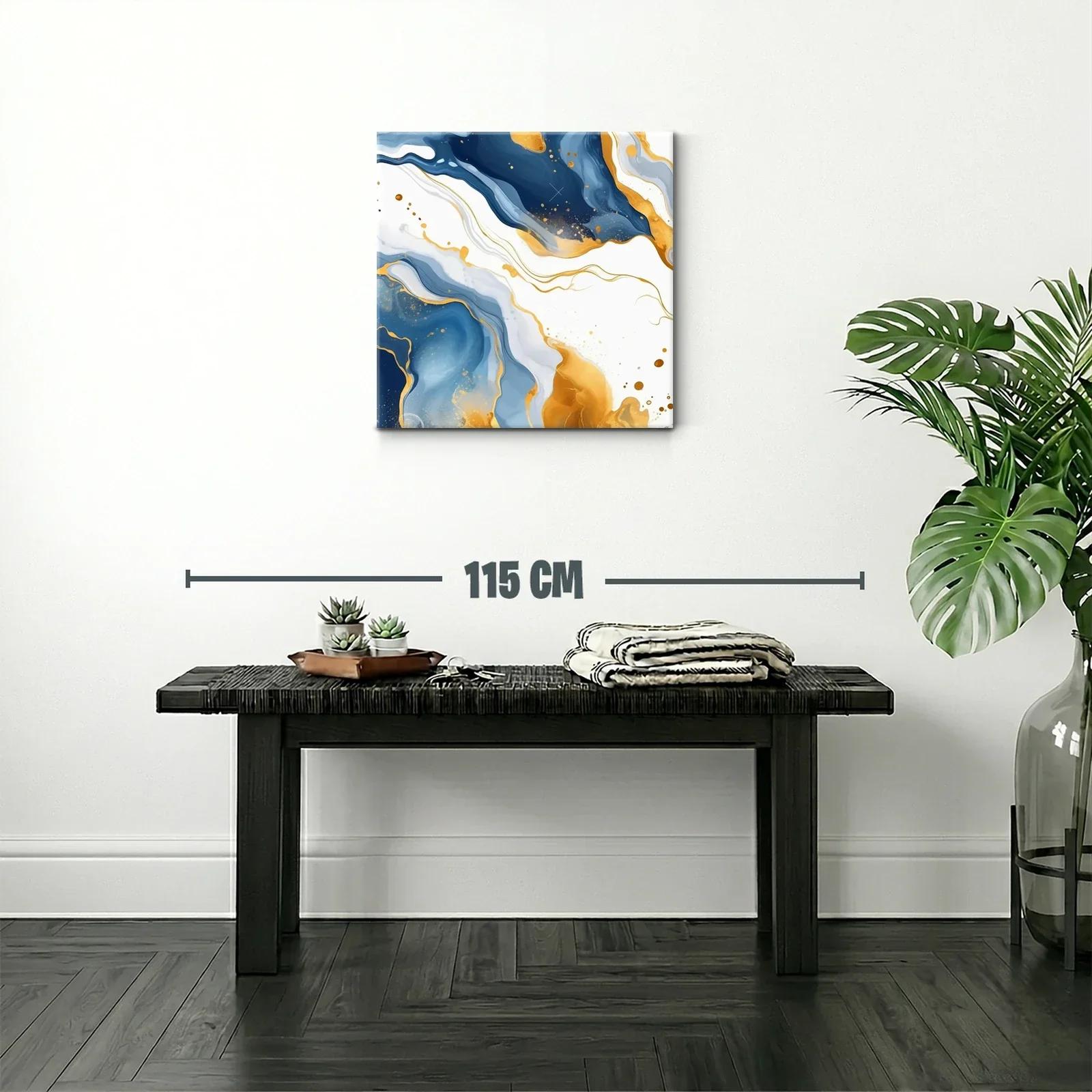 Cuadro Abstracto en Tonos Azules y Dorados Elegantes — miniatura 2