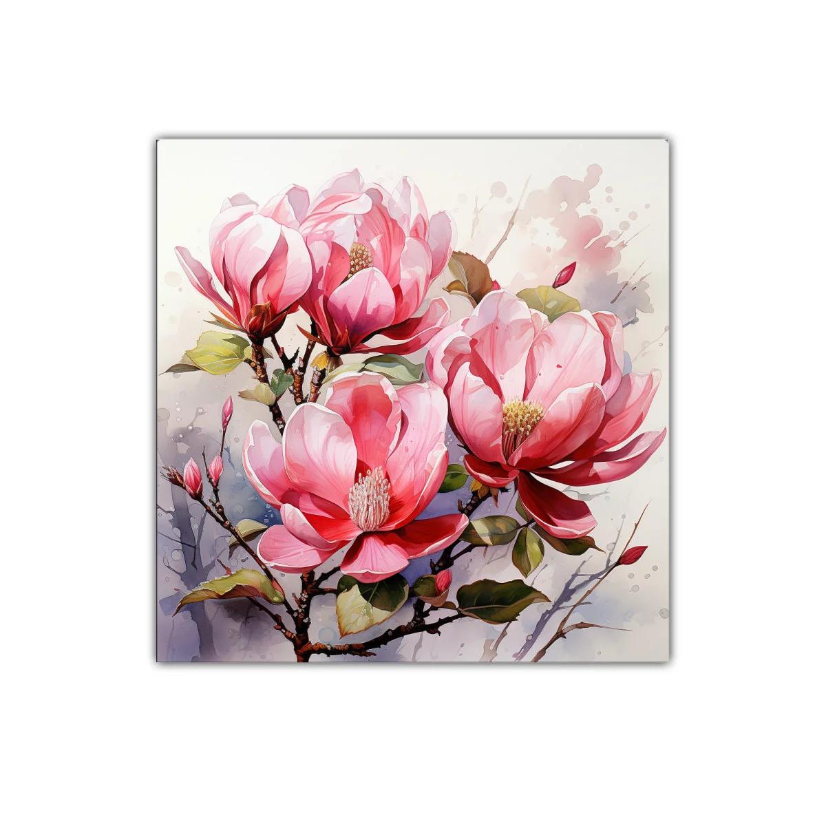 Cuadro decorativo con flores magnolias en tonos rosados