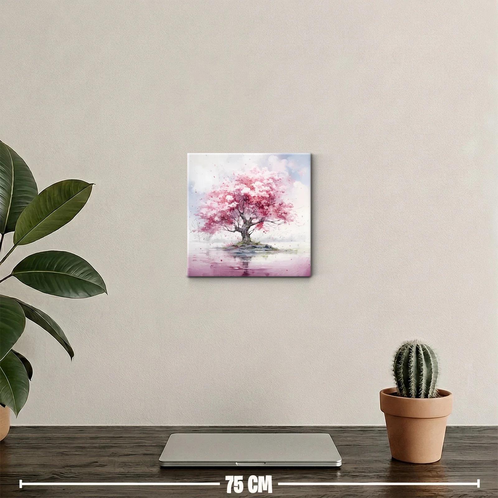 Árbol rosa en isla reflejada en agua tranquila — miniatura 2