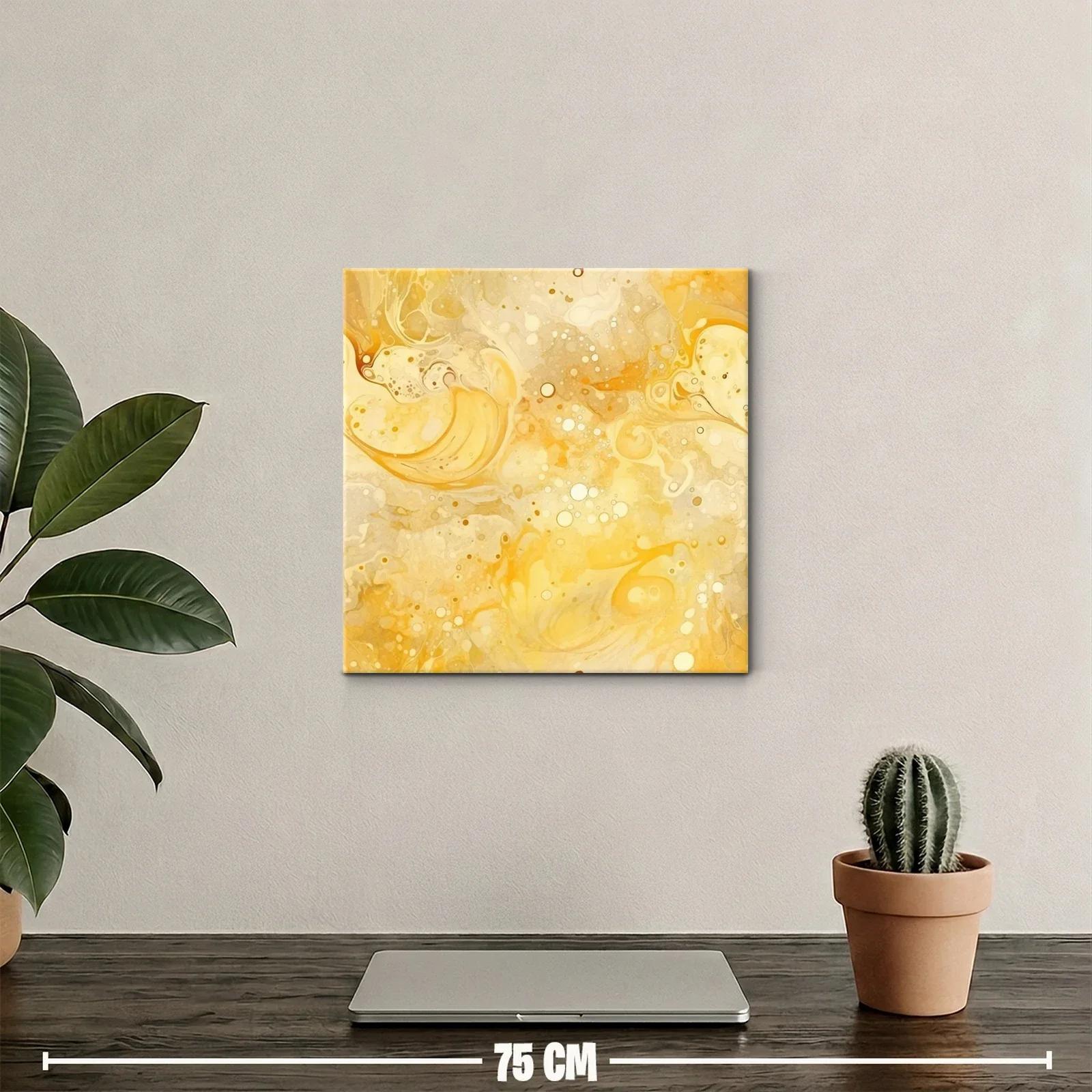 Cuadro abstracto con tonos amarillos y beige vibrantes — miniatura 2