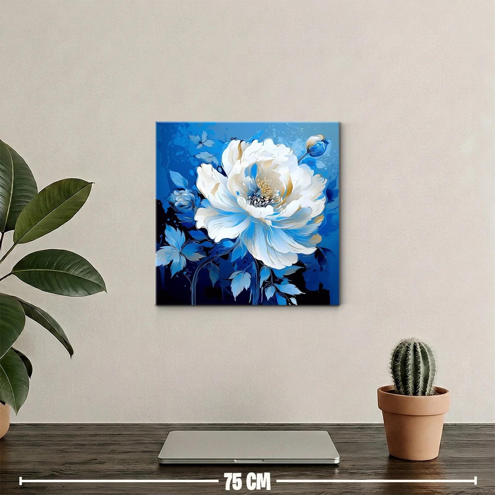 Flor blanca sobre fondo azul intenso con toque elegante — miniatura 2