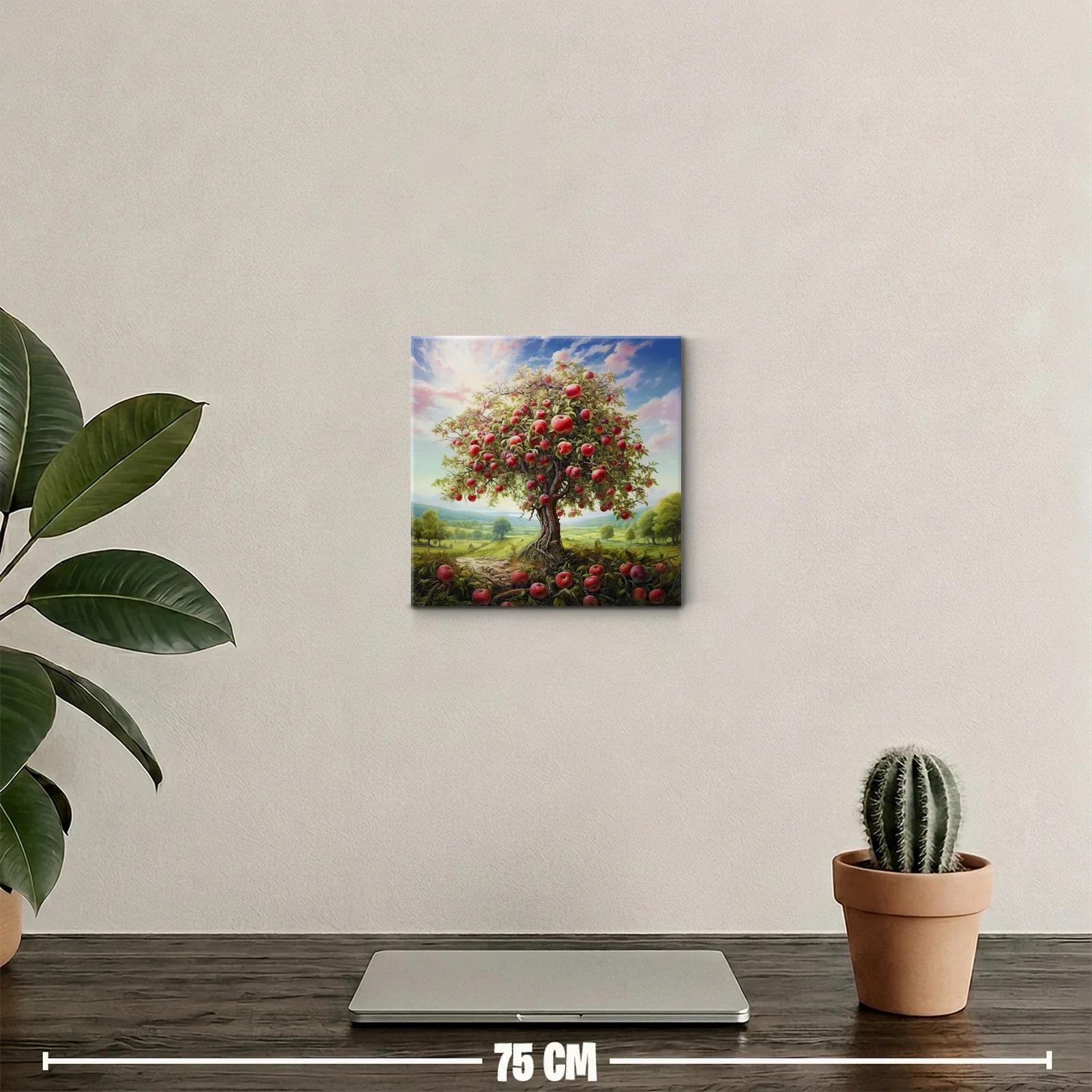 Árbol frutal cargado de manzanas en paisaje campestre — miniatura 2