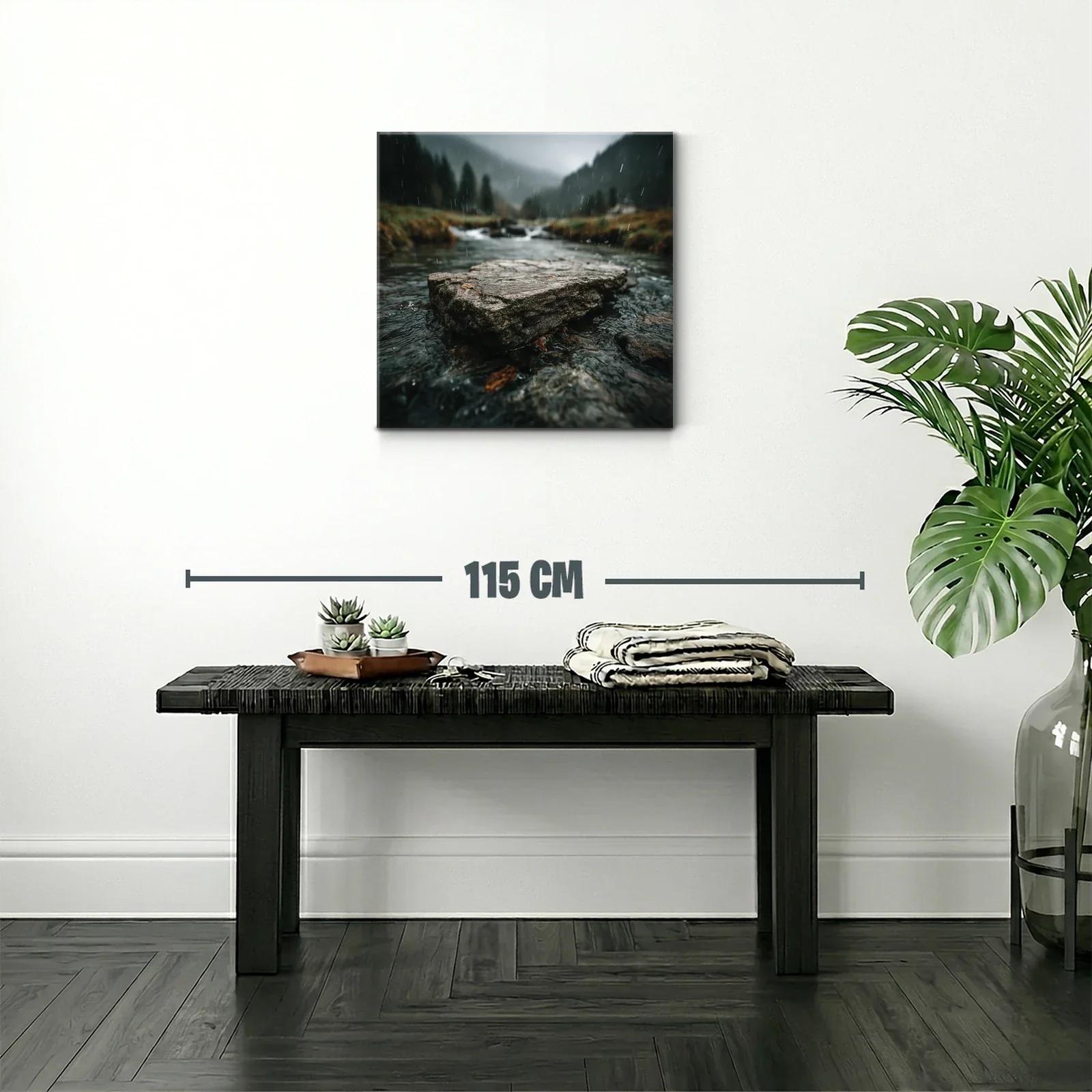 Paisaje natural con río y lluvia en tonos verdes y grises — miniatura 2