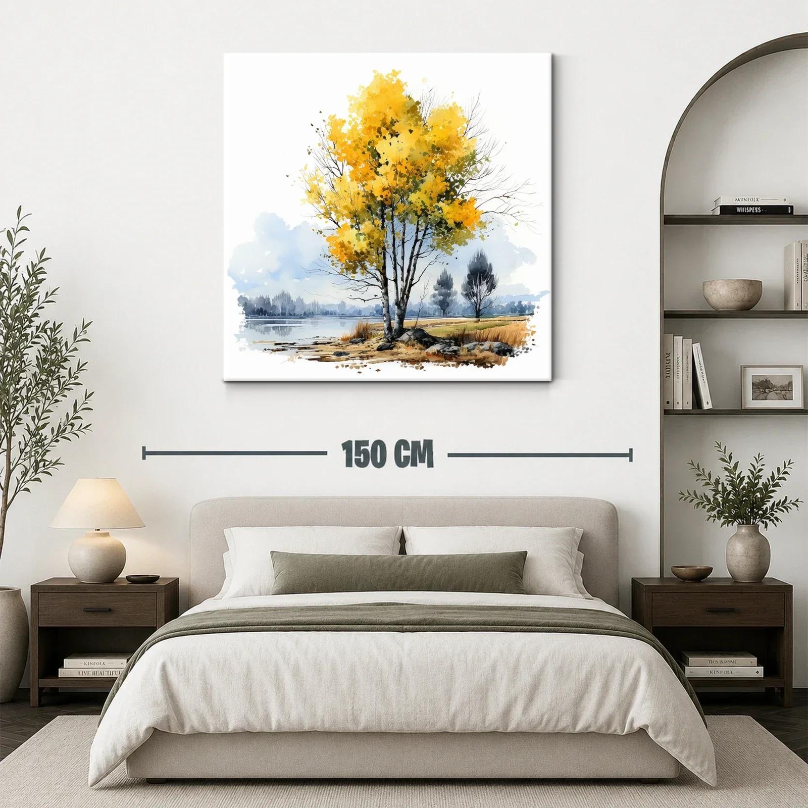 Árbol con hojas amarillas junto a un lago sereno — miniatura 3