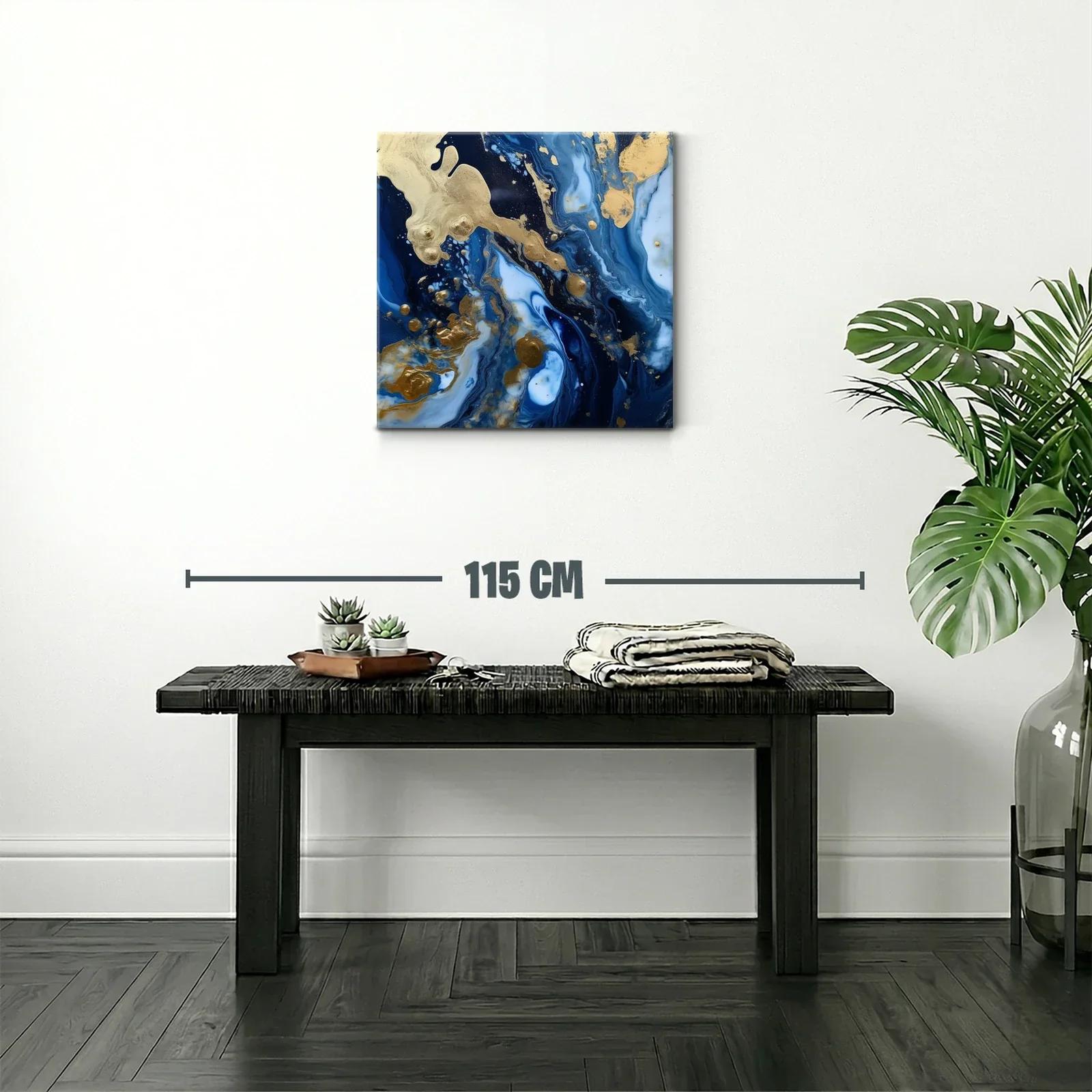 Cuadro abstracto con tonos azul oscuro y dorado elegante — miniatura 2