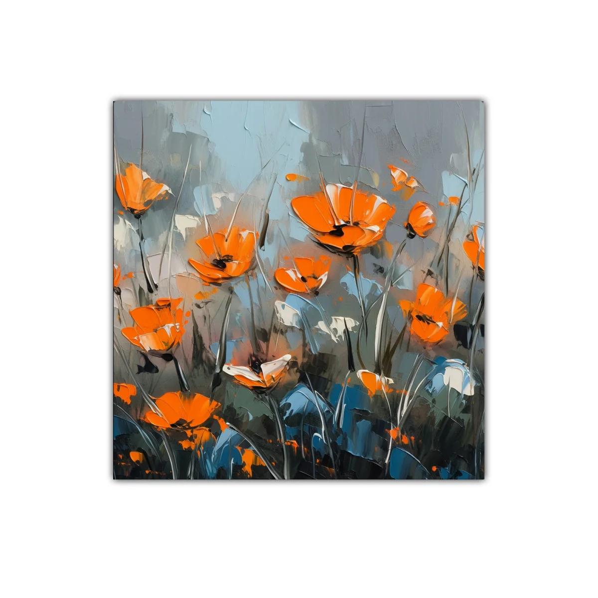 Cuadro decorativo flores naranjas sobre fondo gris y azul — imagen principal