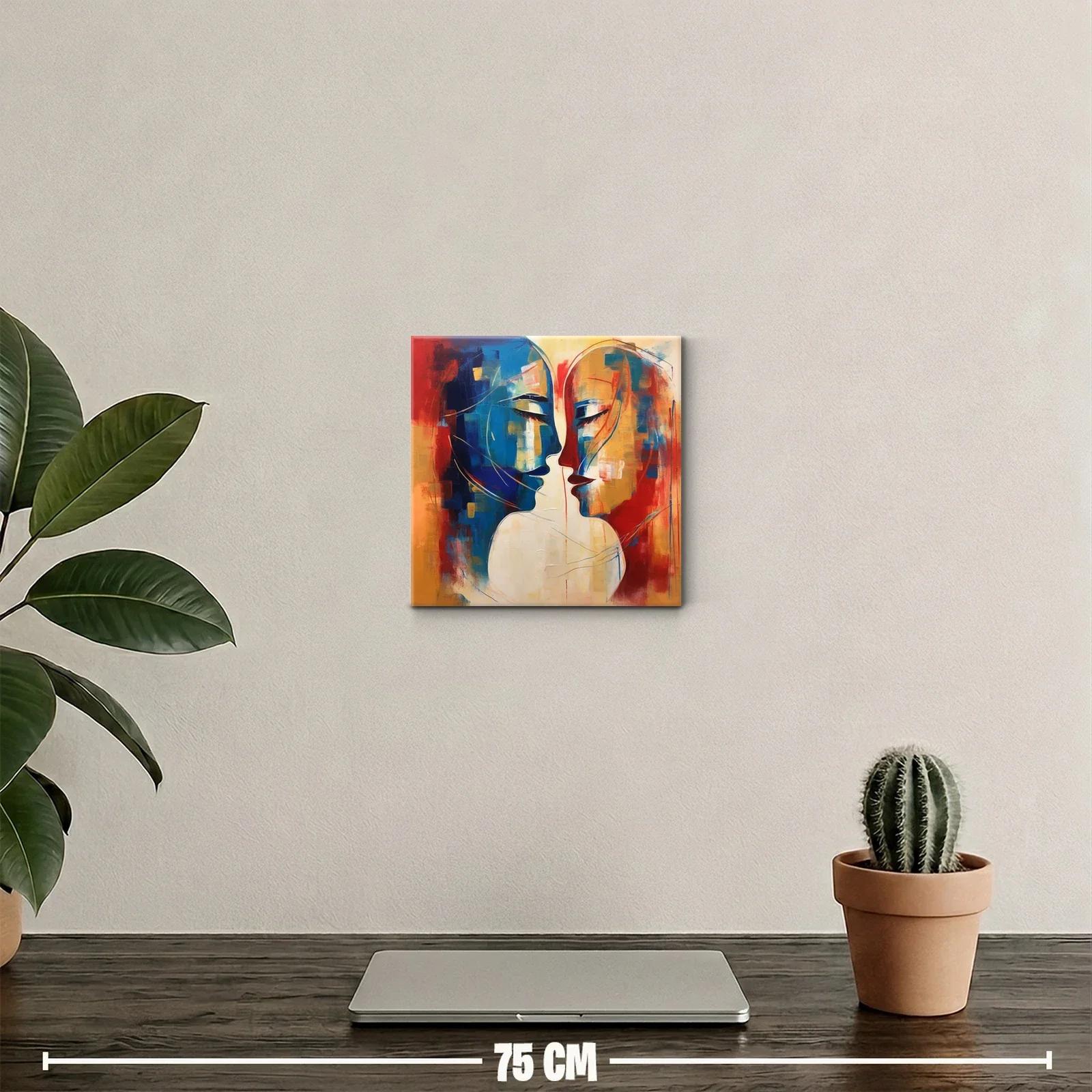 Cuadro abstracto de rostros en fusión cálida y fría — miniatura 2
