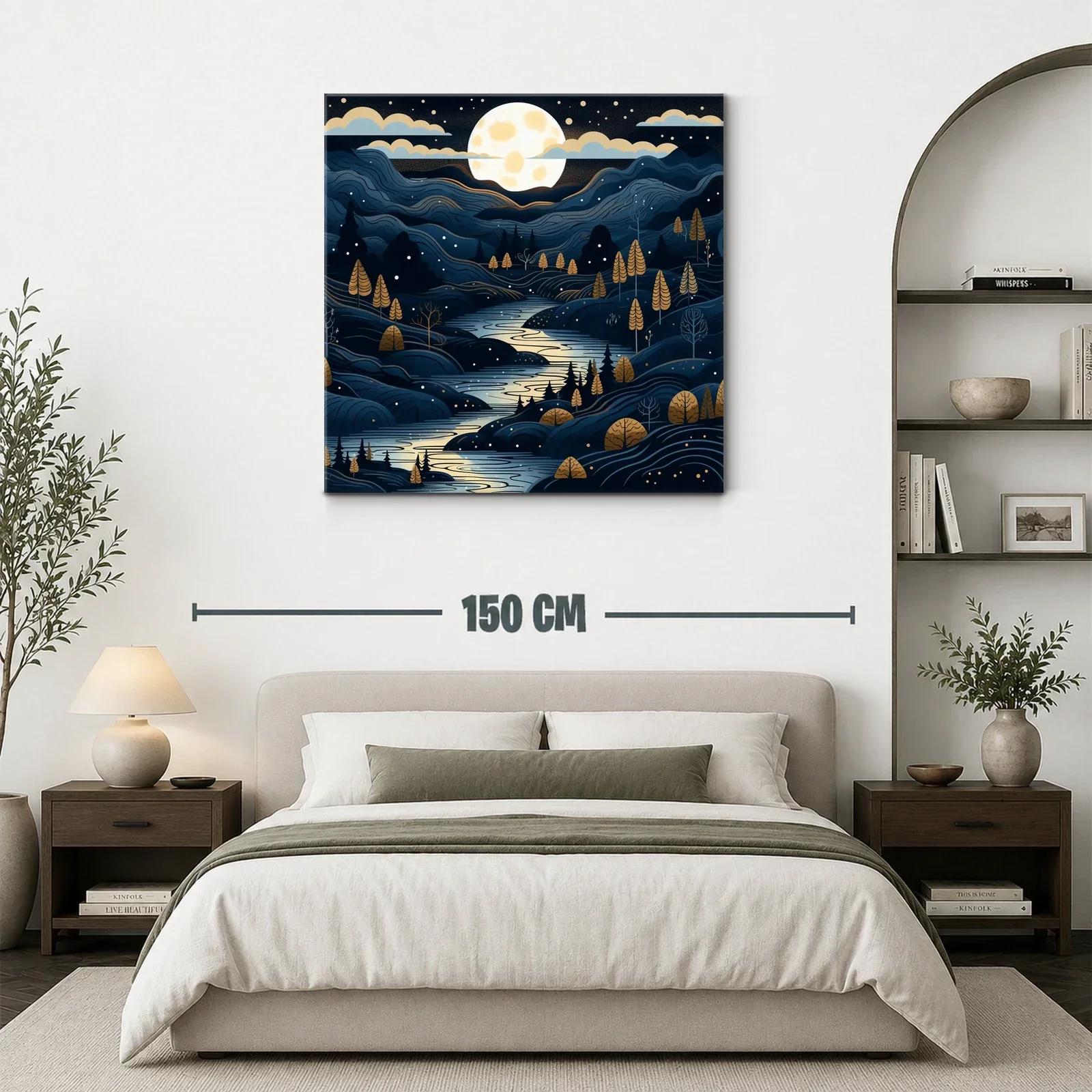 Paisaje nocturno con río y luna llena iluminando el valle — miniatura 3
