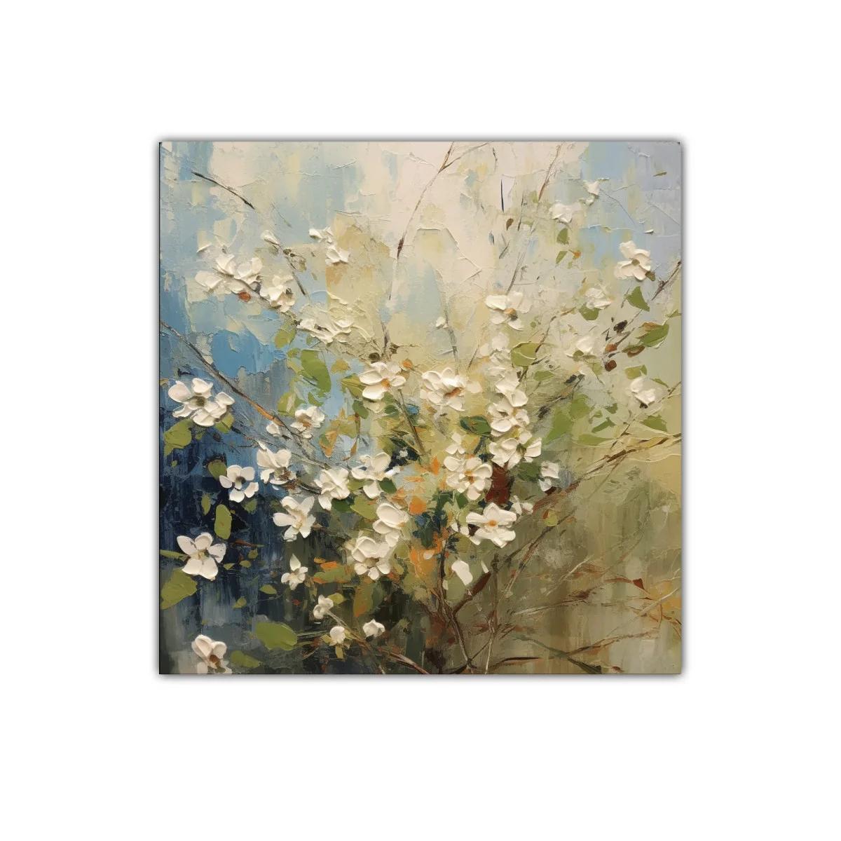 Cuadro decorativo con delicadas flores blancas y fondo suave — imagen principal