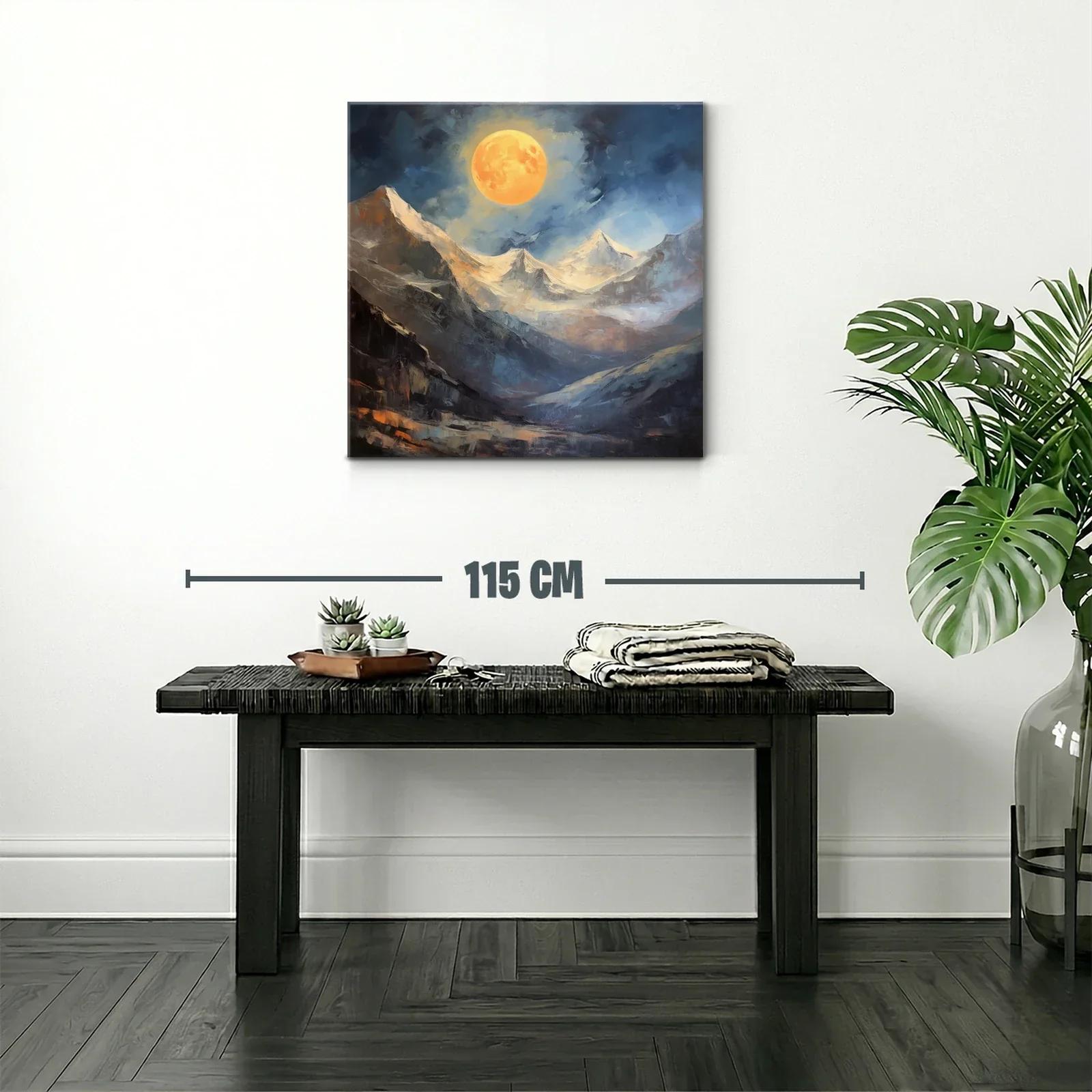 Paisaje Montañoso con Luna Llena en Tonos Cálidos y Fríos — miniatura 2