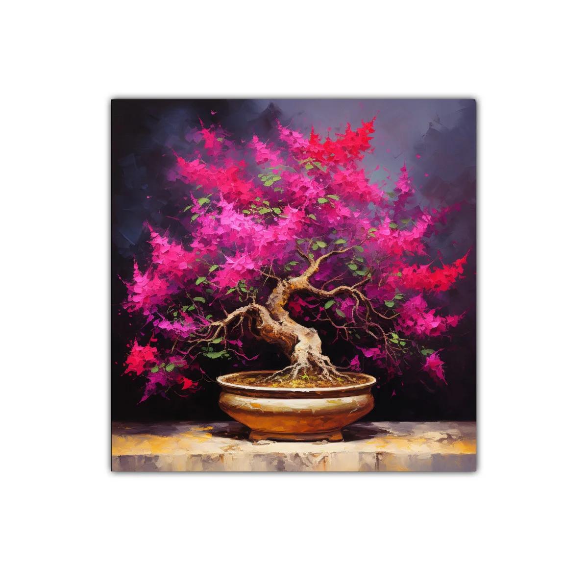 Bonsái en flor con tonos vibrantes y fondo oscuro — imagen principal