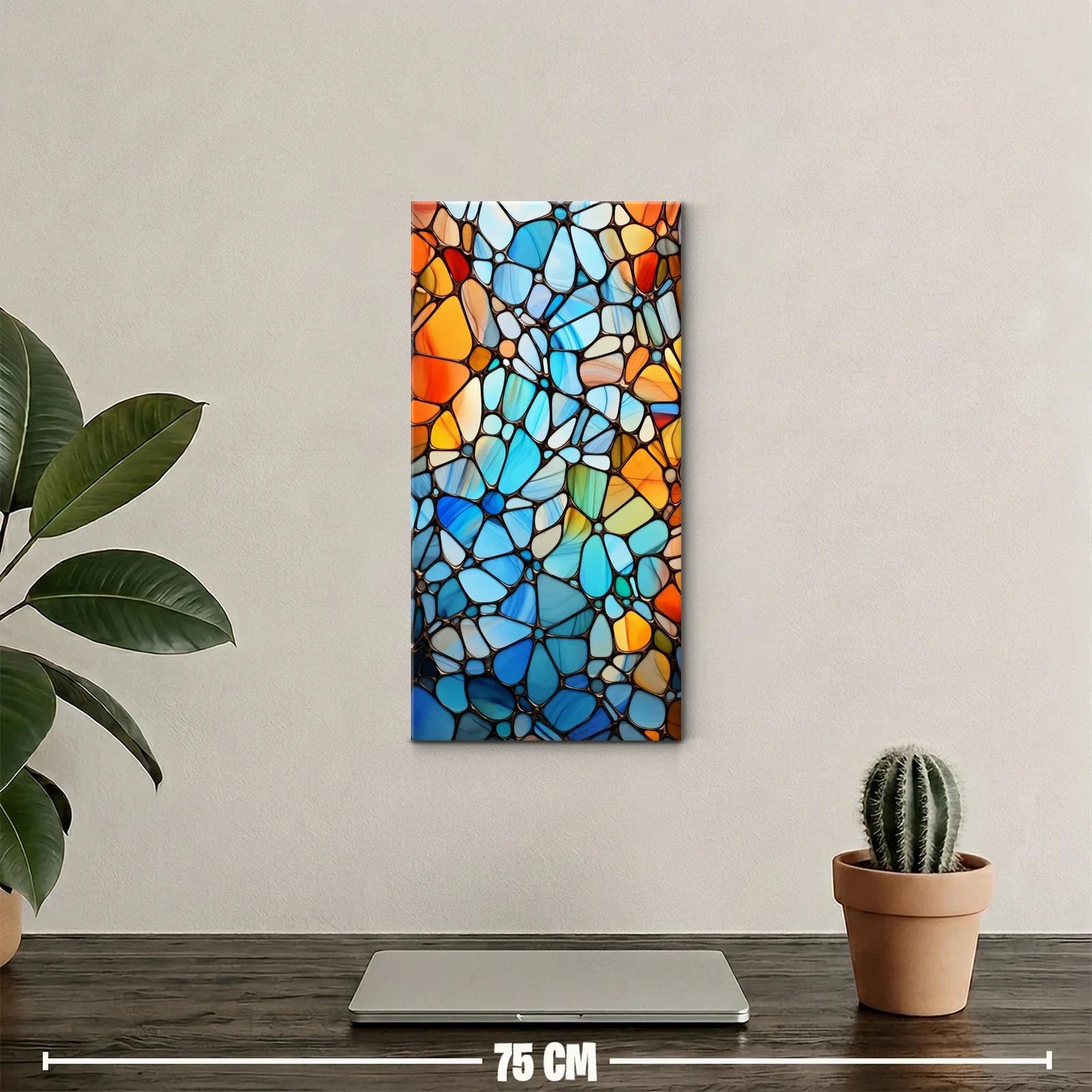 Cuadro vidriera abstracta en azules turquesas y naranjas — miniatura 2