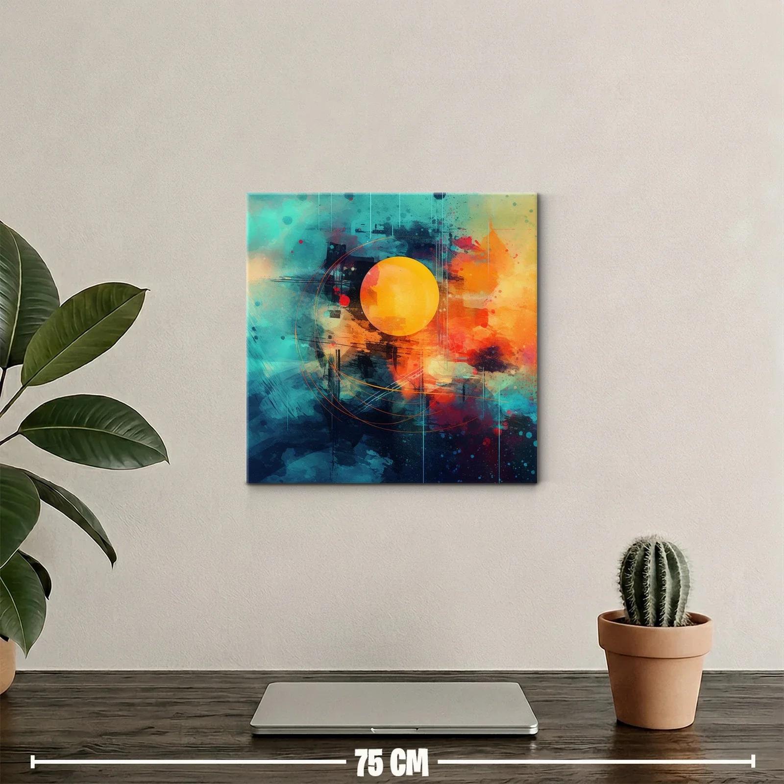 Cuadro abstracto con esfera solar vibrante y tonos intensos — miniatura 2