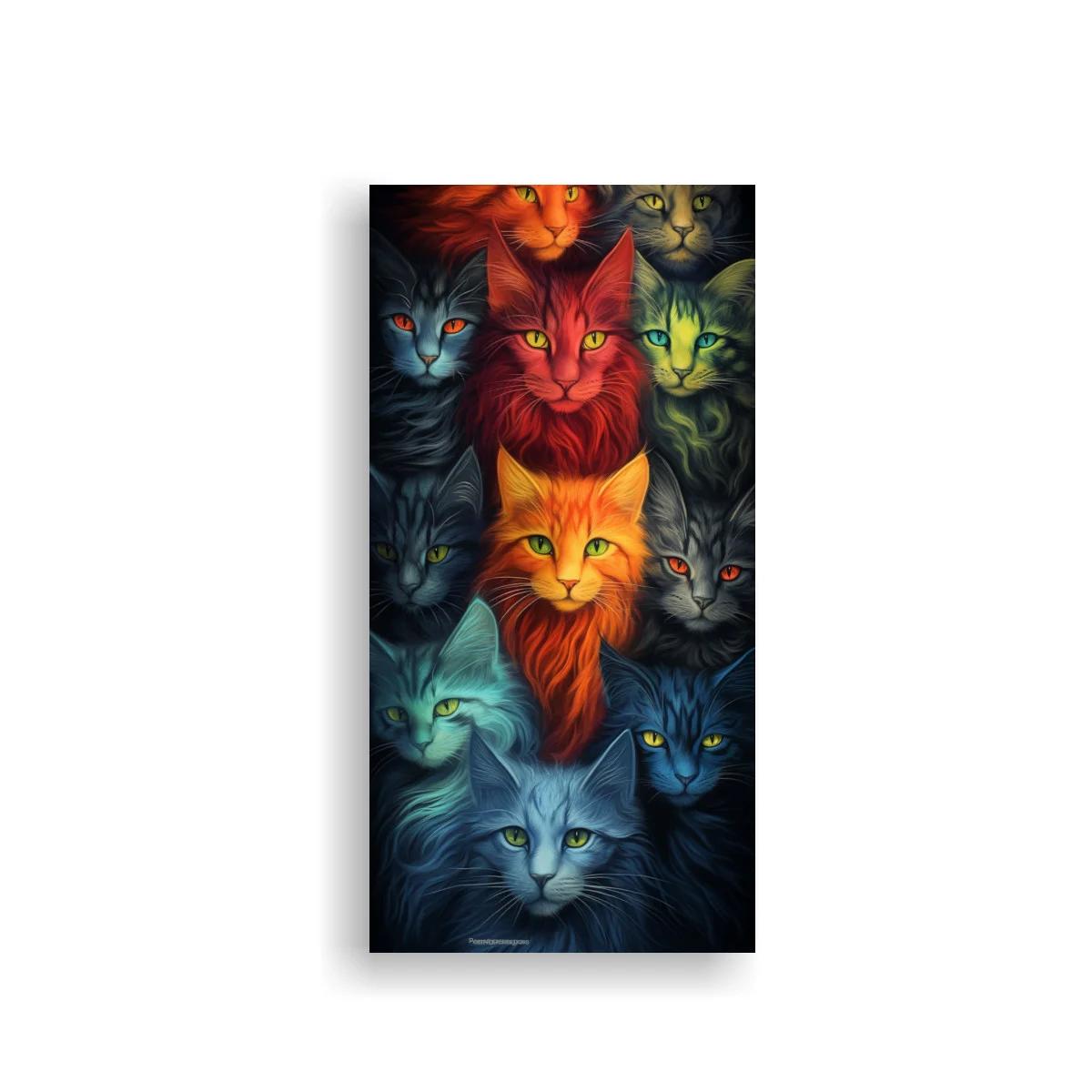 Cuadro grupo de gatos de colores con ojos intensos
