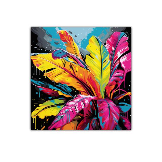Cuadro decorativo de hojas tropicales en colores vibrantes