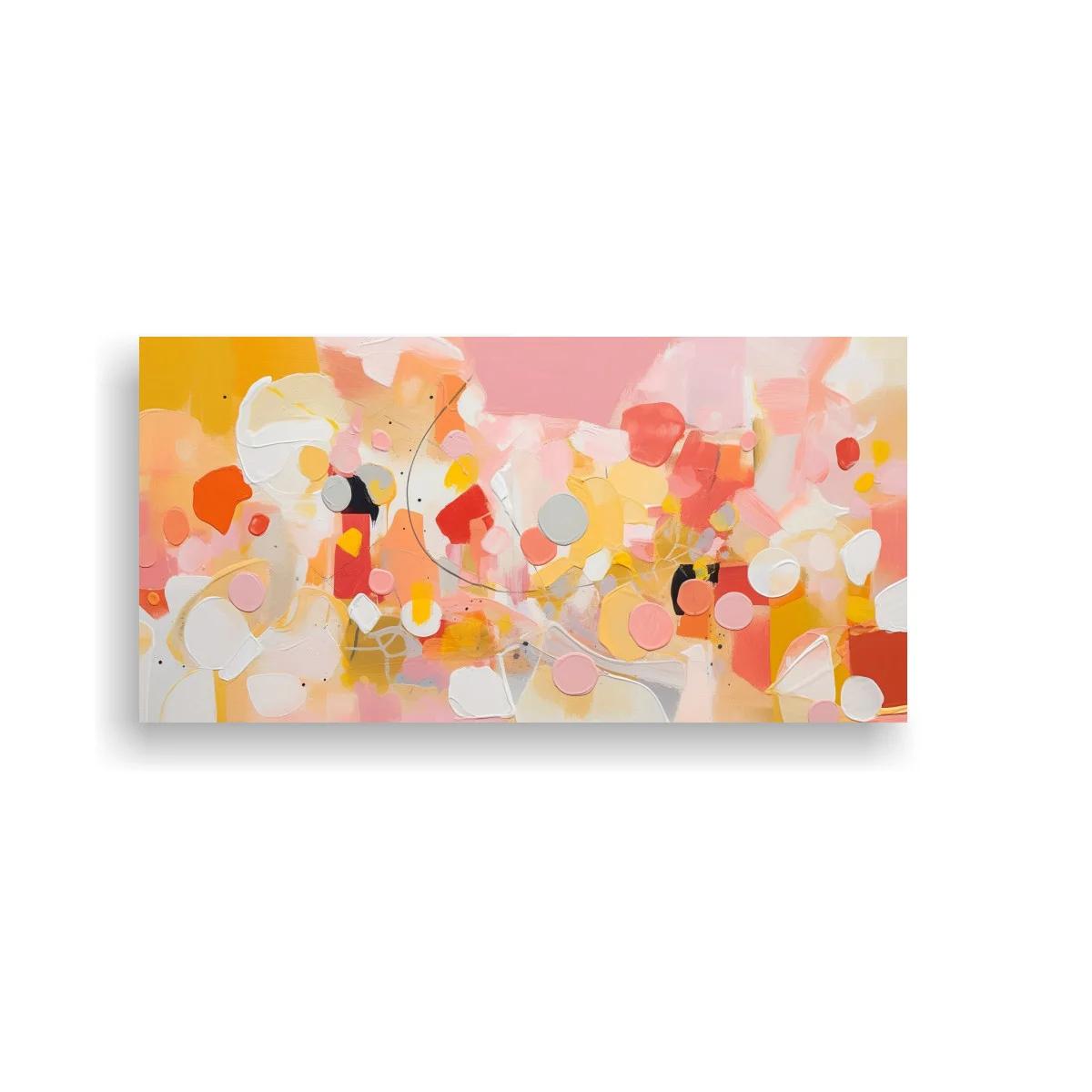 Cuadro abstracción de manchas y círculos en tonos rosa y dorado