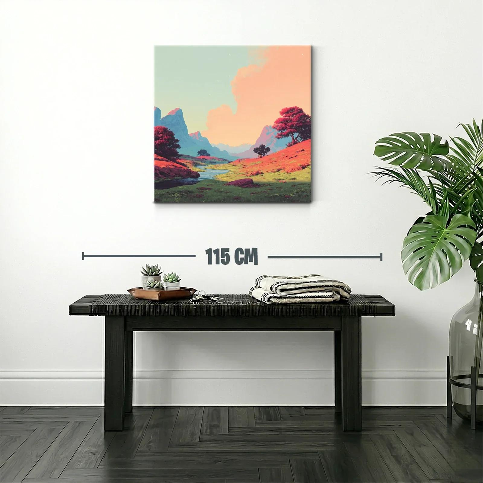 Paisaje sereno con colinas y río bajo cielo pastel — miniatura 2