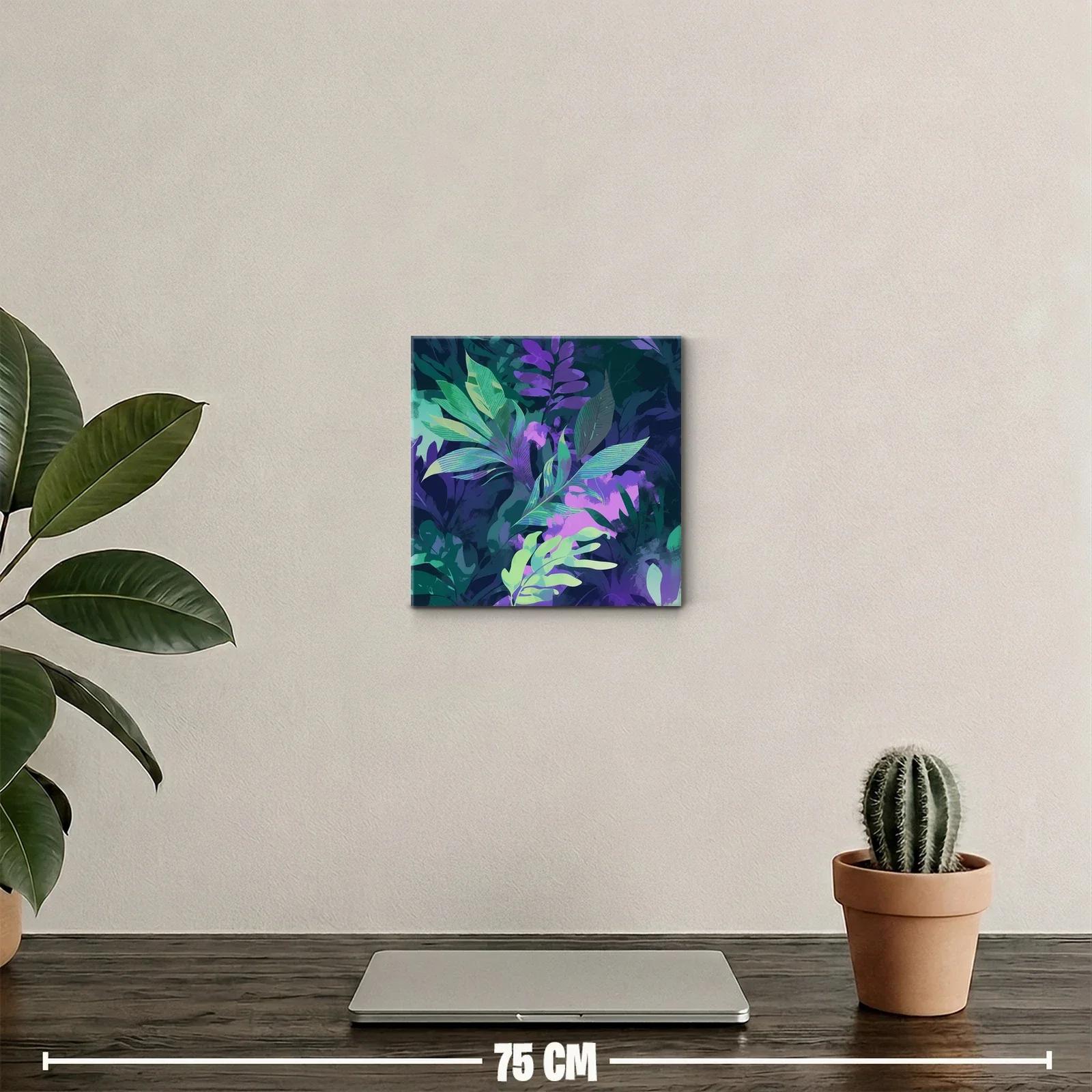 Cuadro decorativo con hojas en tonos violetas y verdes — miniatura 2