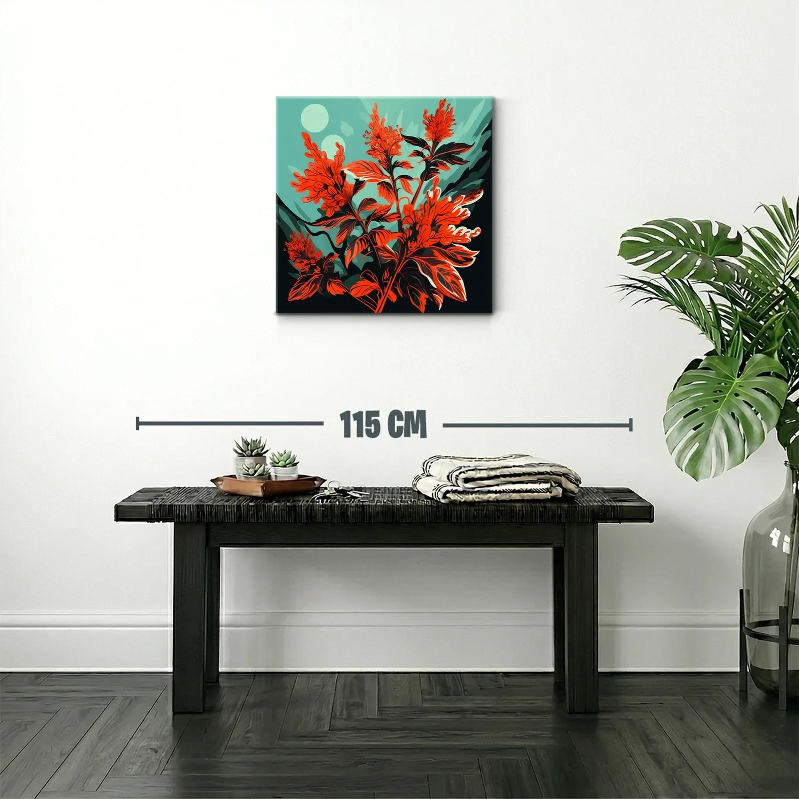 Cuadro floral vibrante con tonos rojos y verdes intensos — miniatura 2